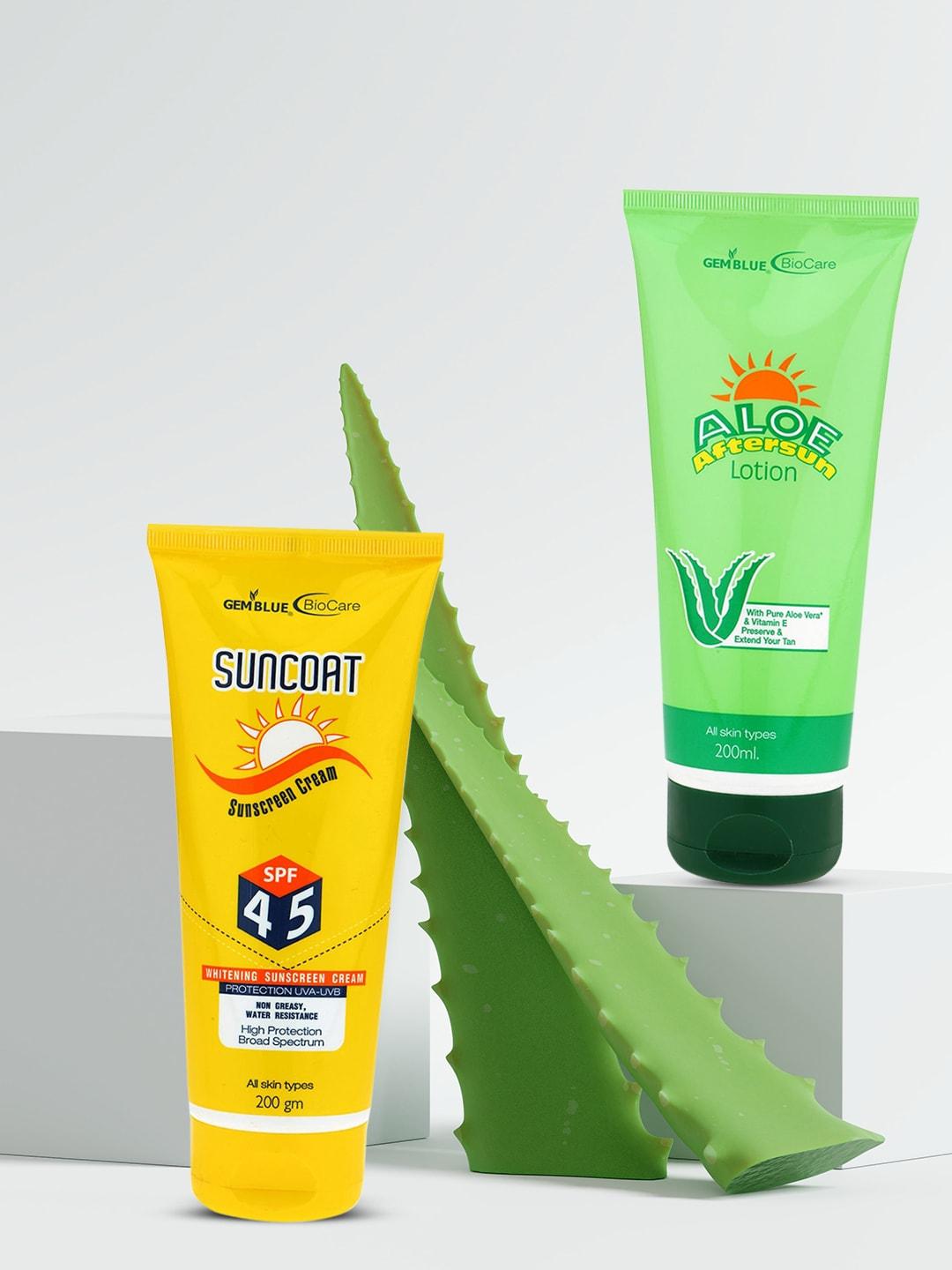 gemblue biocare unisex combo of 2 sunscreen cream spf 45 & after sun lotion 400 ml
