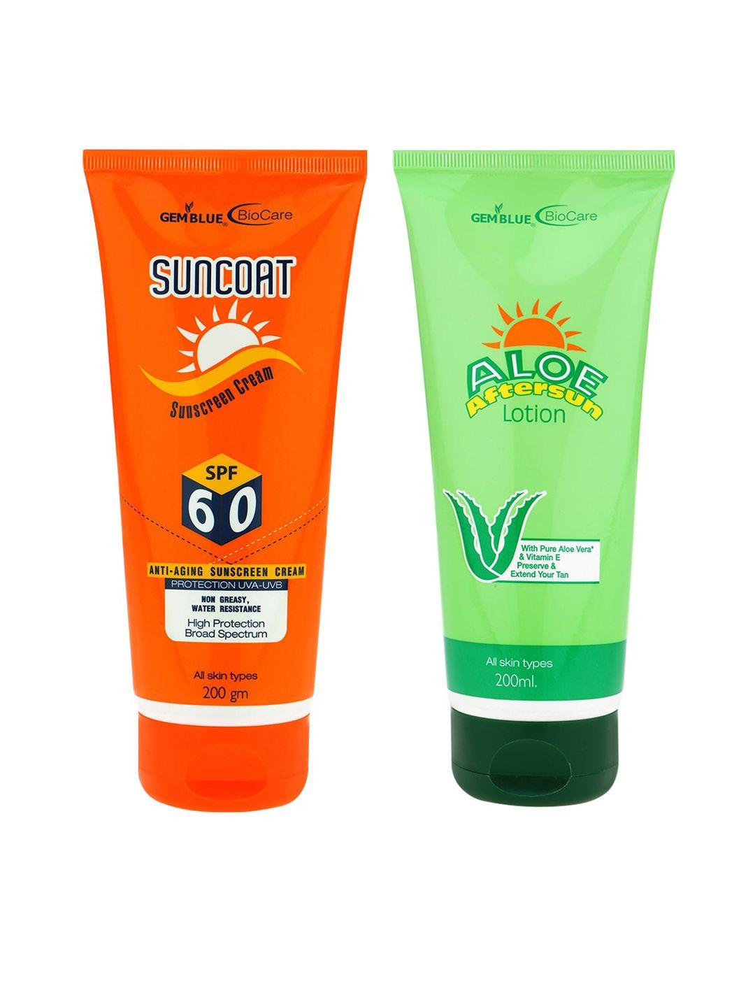 gemblue biocare unisex combo of 2 sunscreen cream spf60 & after sun lotion 400 ml