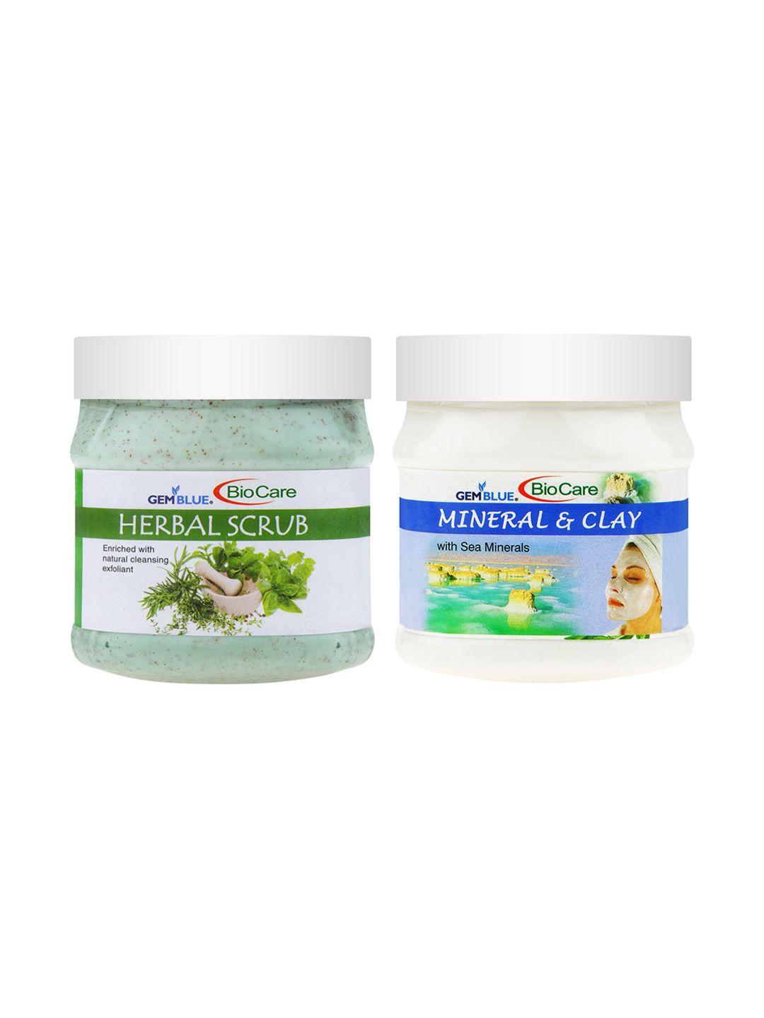 gemblue biocare unisex herbal scrub with gemblue mineral & clay mask 500ml each