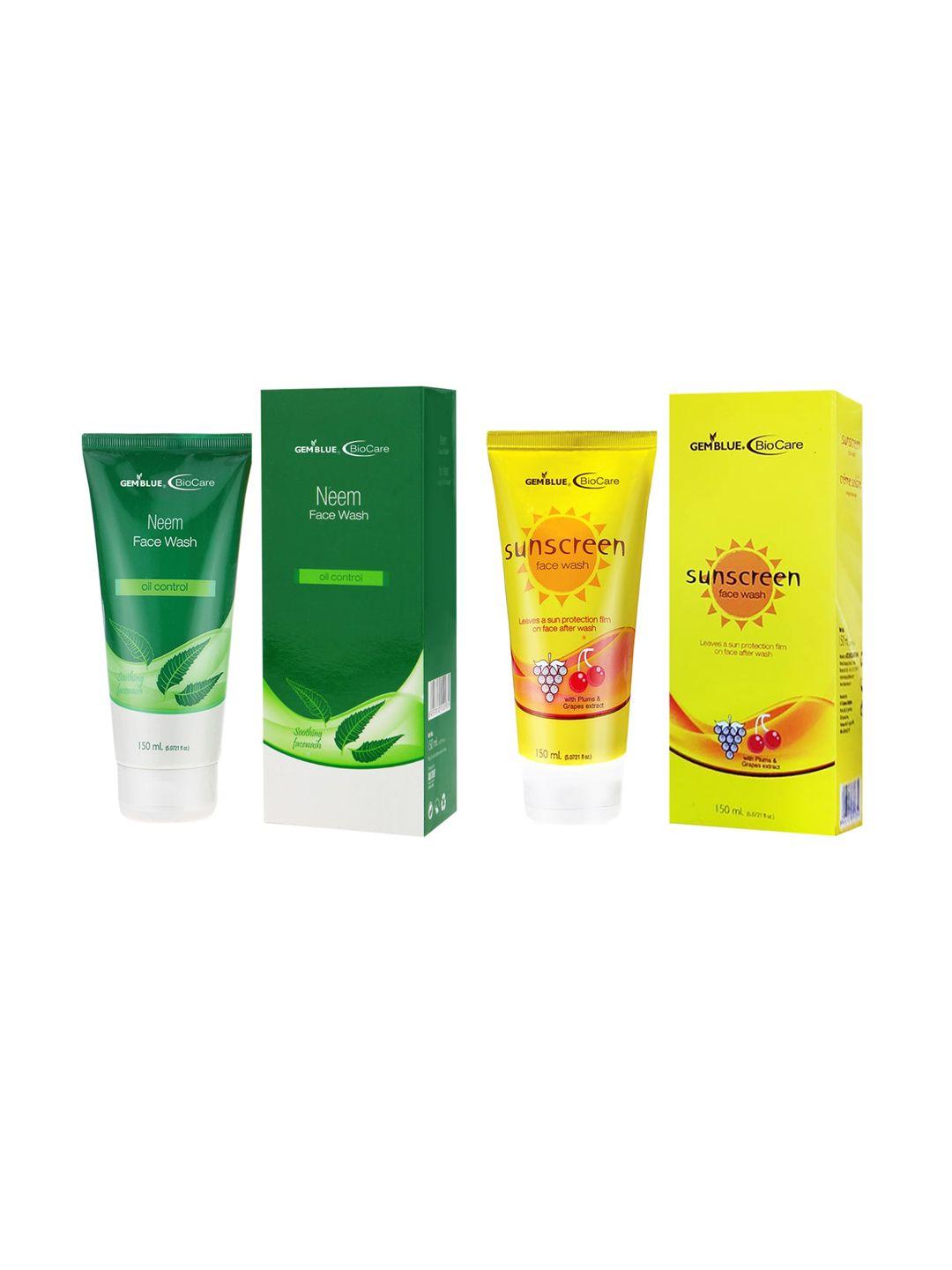 gemblue biocare unisex neem face wash & sunscreen face wash 150ml each