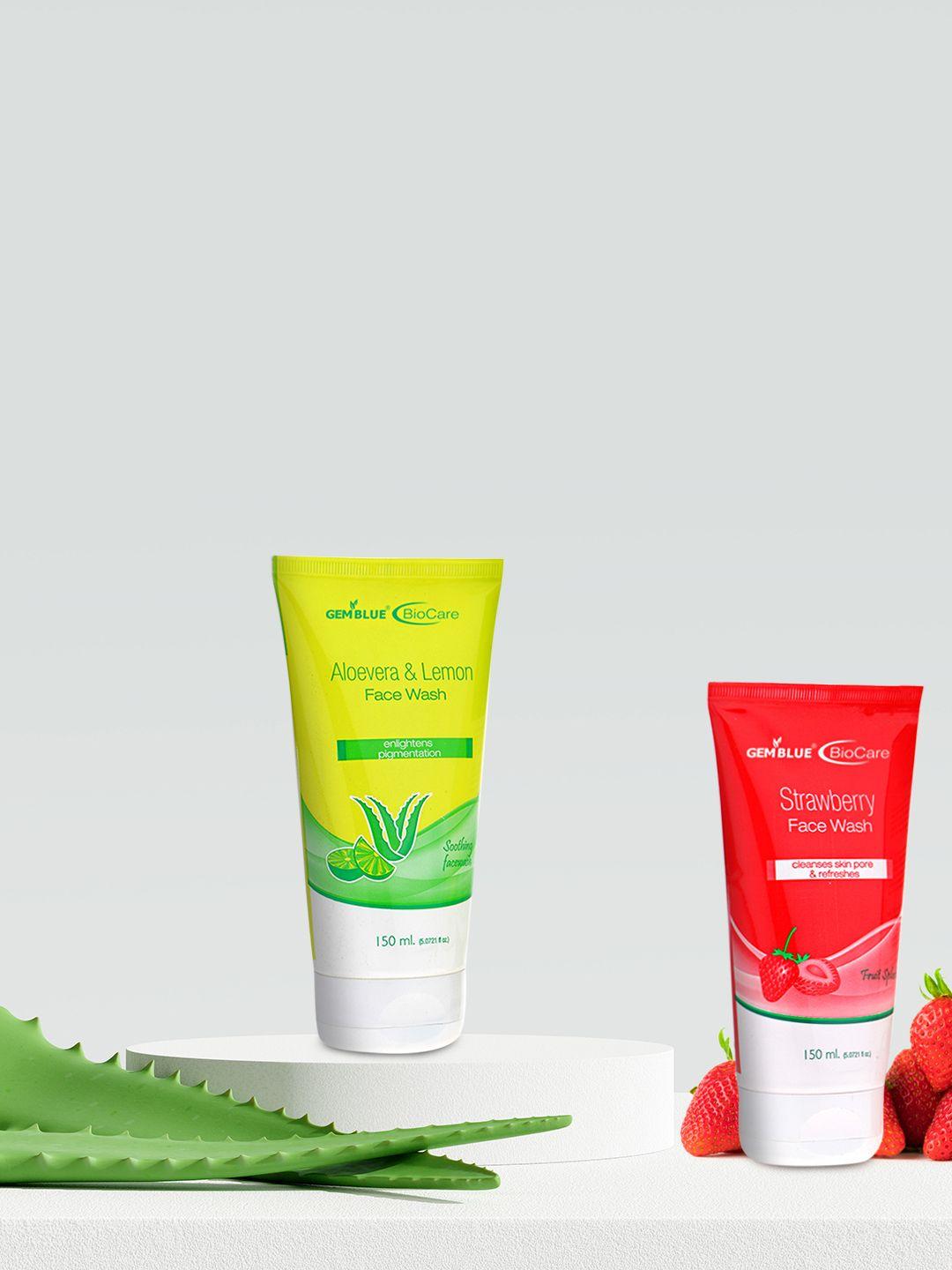 gemblue biocare unisex pack of 2 aloevera & strawberry face wash 150 each