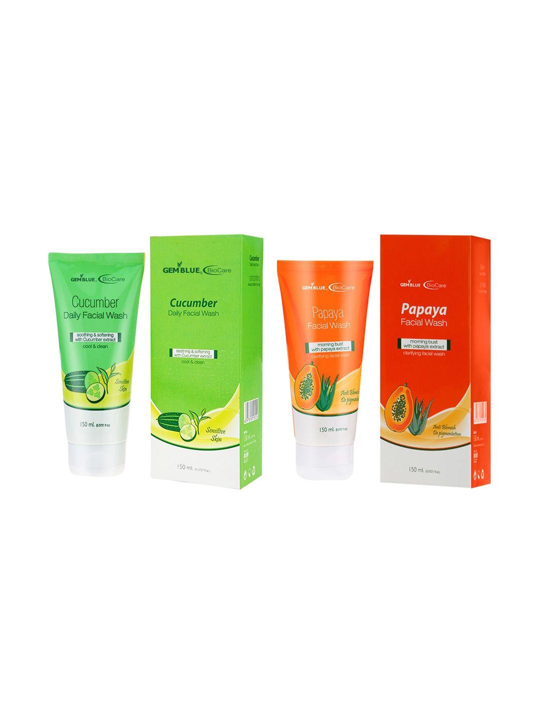 gemblue biocare unisex papaya and cucumber daily face wash 150 ml each combo of 2