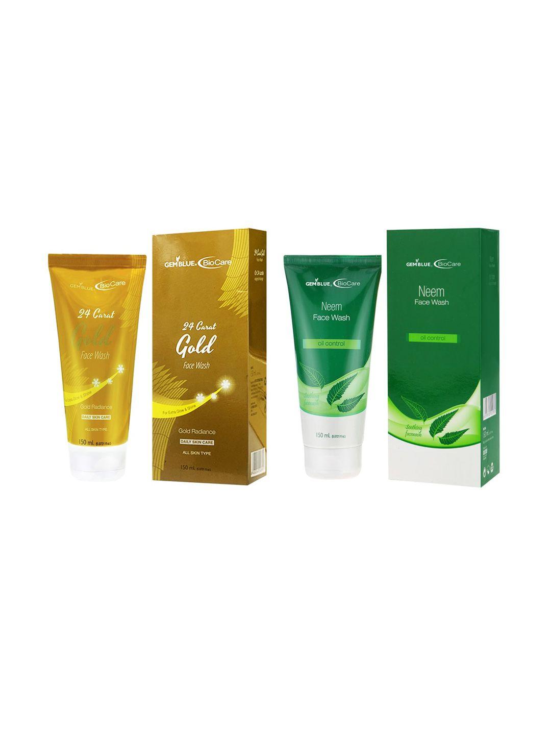 gemblue biocare 24 carat gold and neem face wash, 150ml each (combo of 2)