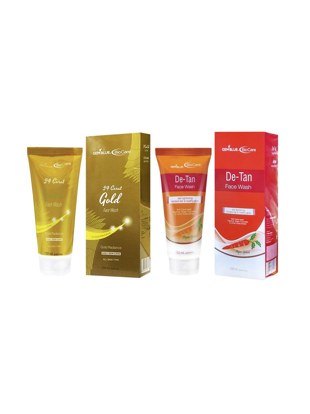 gemblue biocare 24 carat gold face wash and de tan face wash, 150ml each (combo of 2)