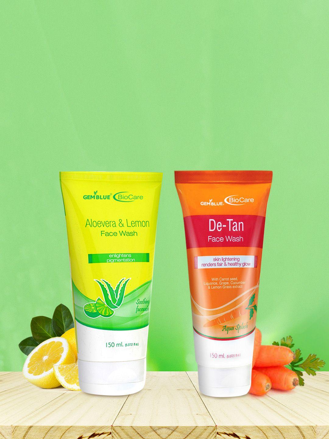 gemblue biocare aloevera & de tan face wash 150ml each (combo of 2)