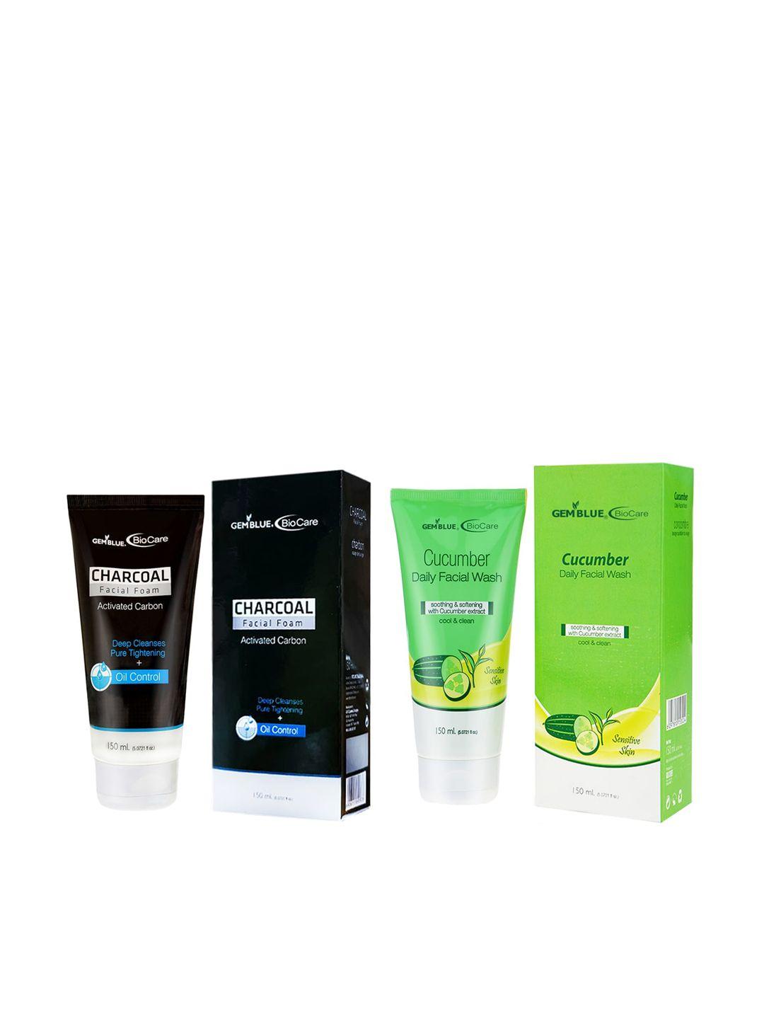 gemblue biocare charcola facial foam & gemblue cucumber daily facial wash 150ml each