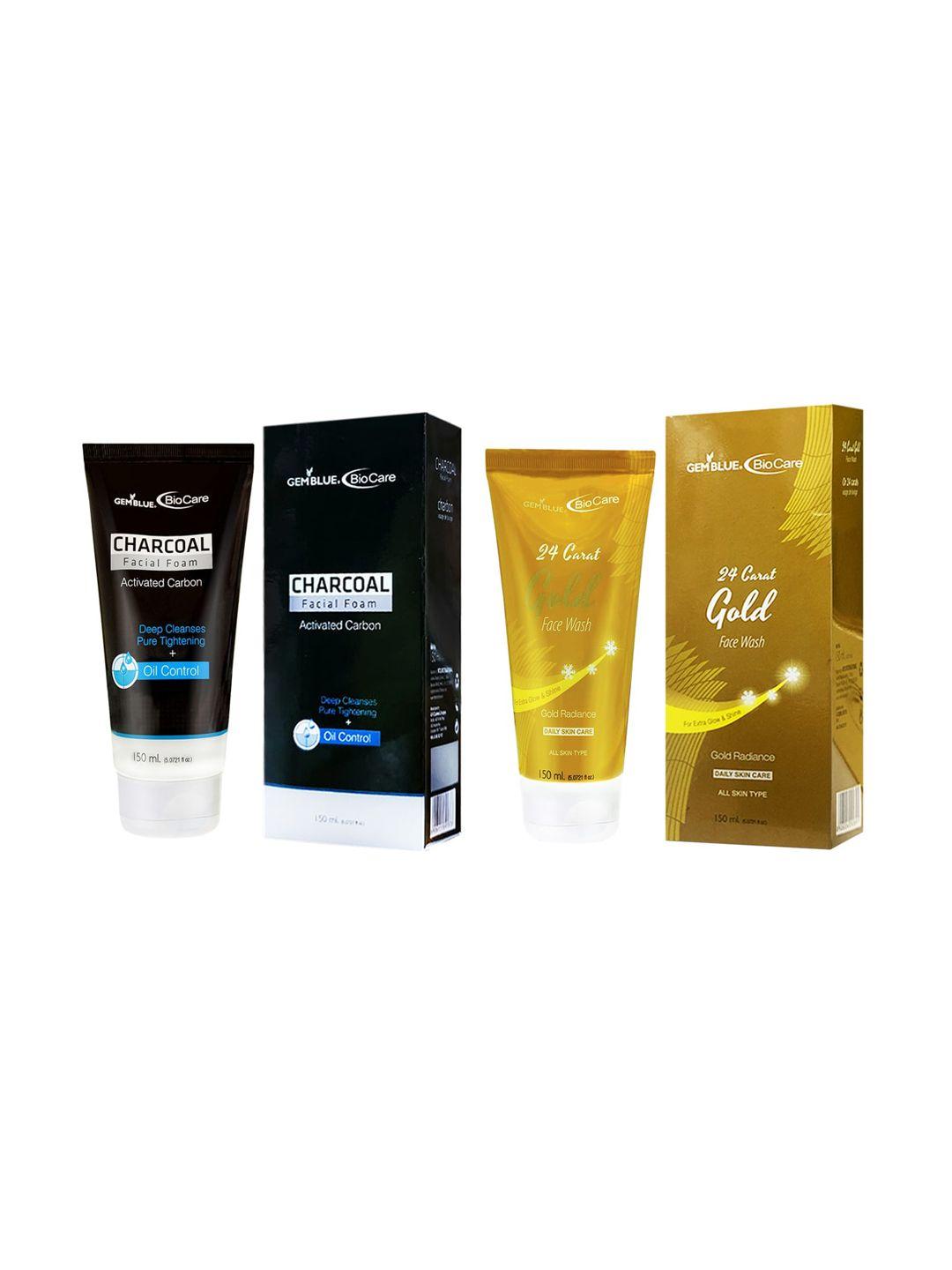 gemblue biocare combo of 2 charcoal face wash & 24 carat gold facial wash - 150 ml each