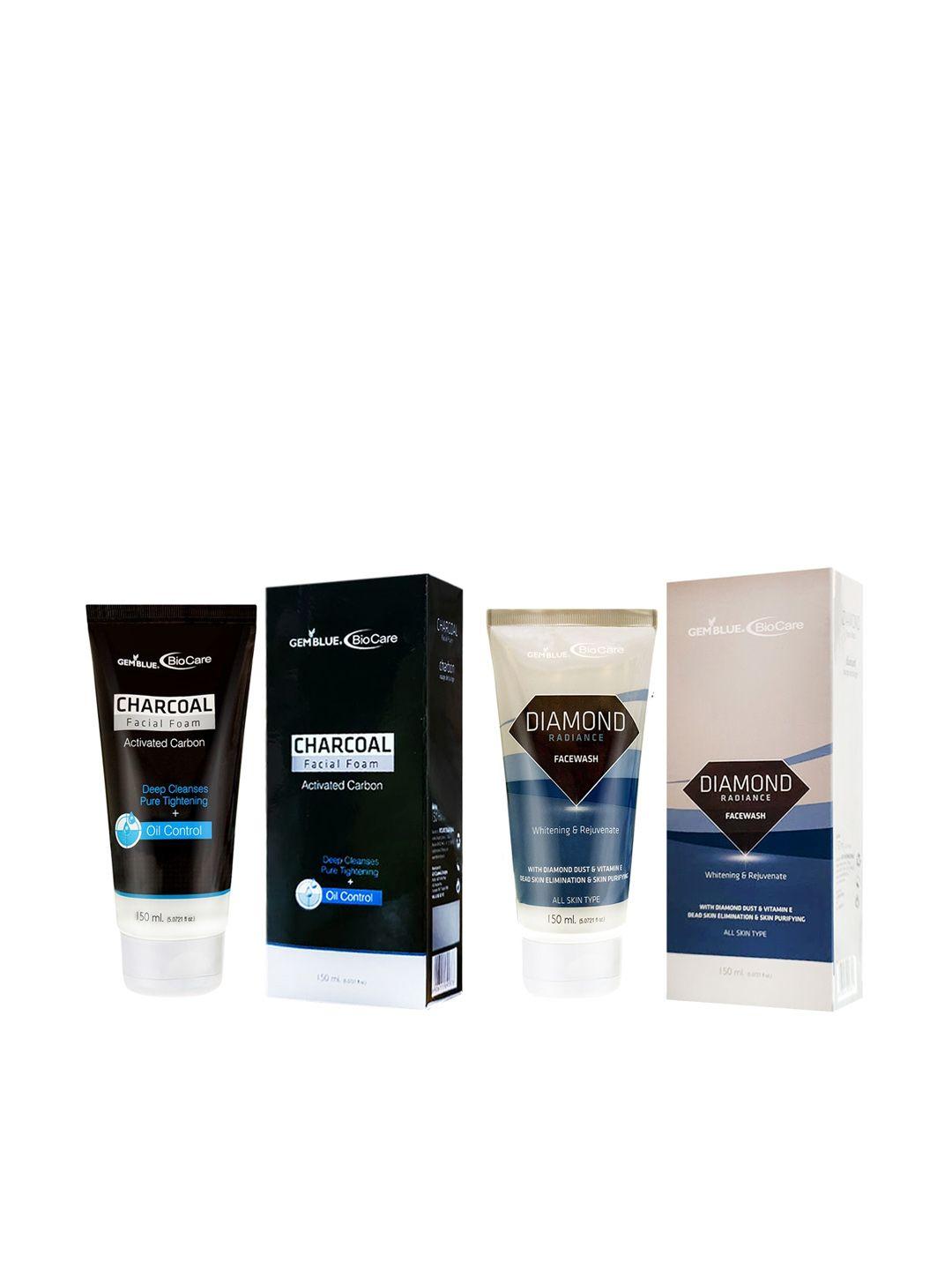 gemblue biocare combo of 2 charcoal face wash & diamond radiance face wash - 150 ml each