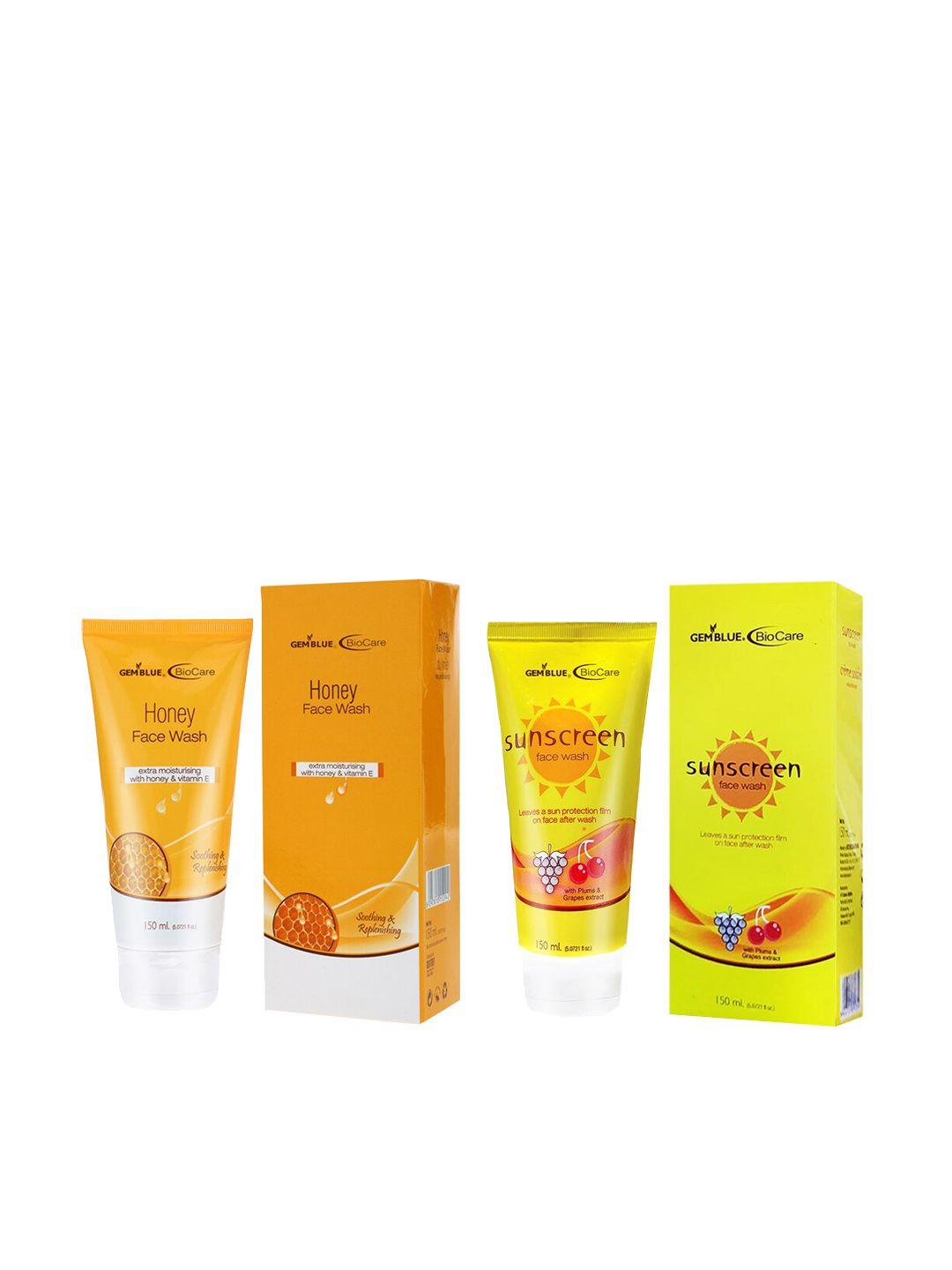 gemblue biocare combo of 2 honey face wash & sunscreen face wash - 150 ml each