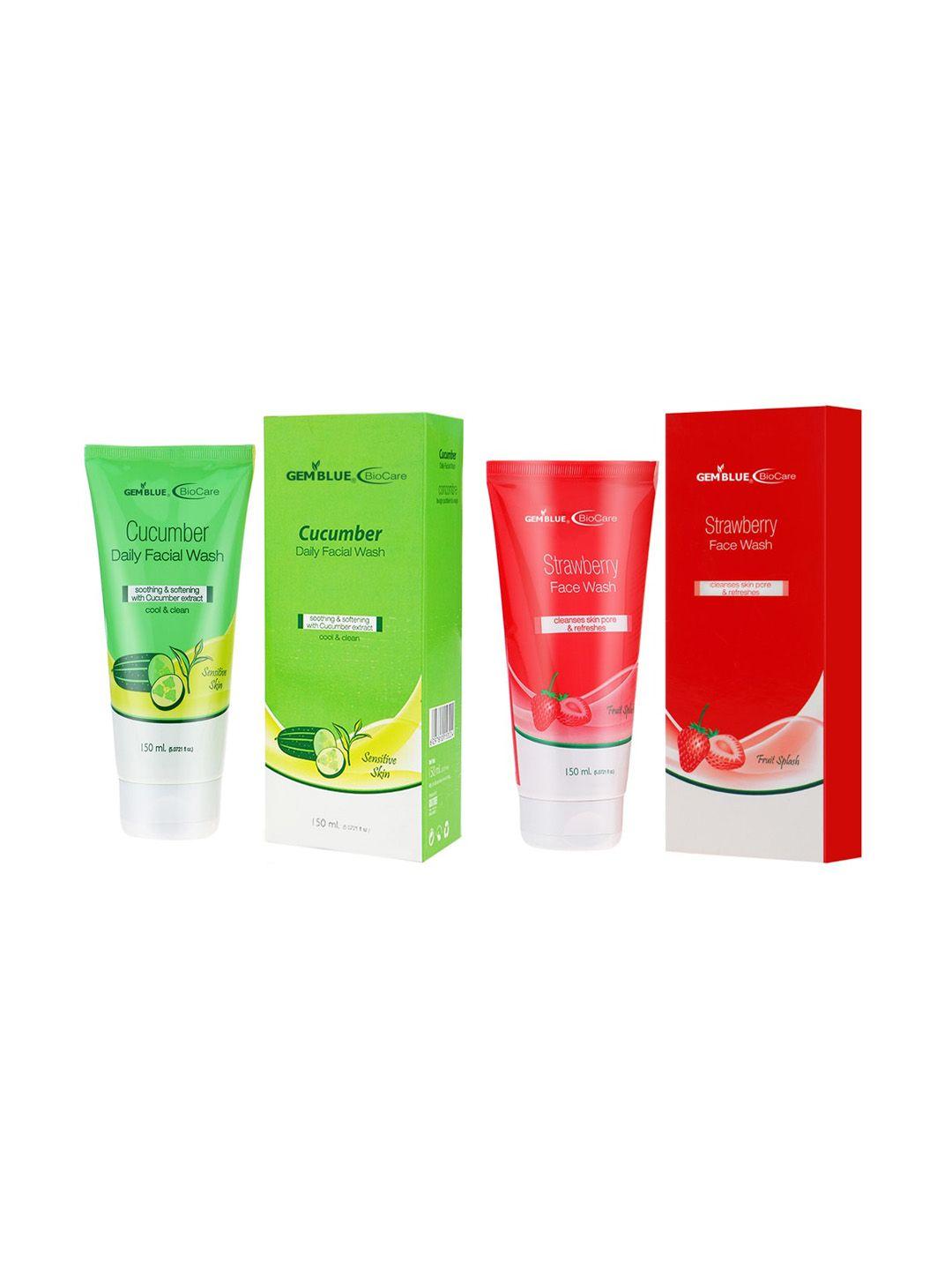 gemblue biocare cucumber & strawberry face wash 150ml (combo of 2)