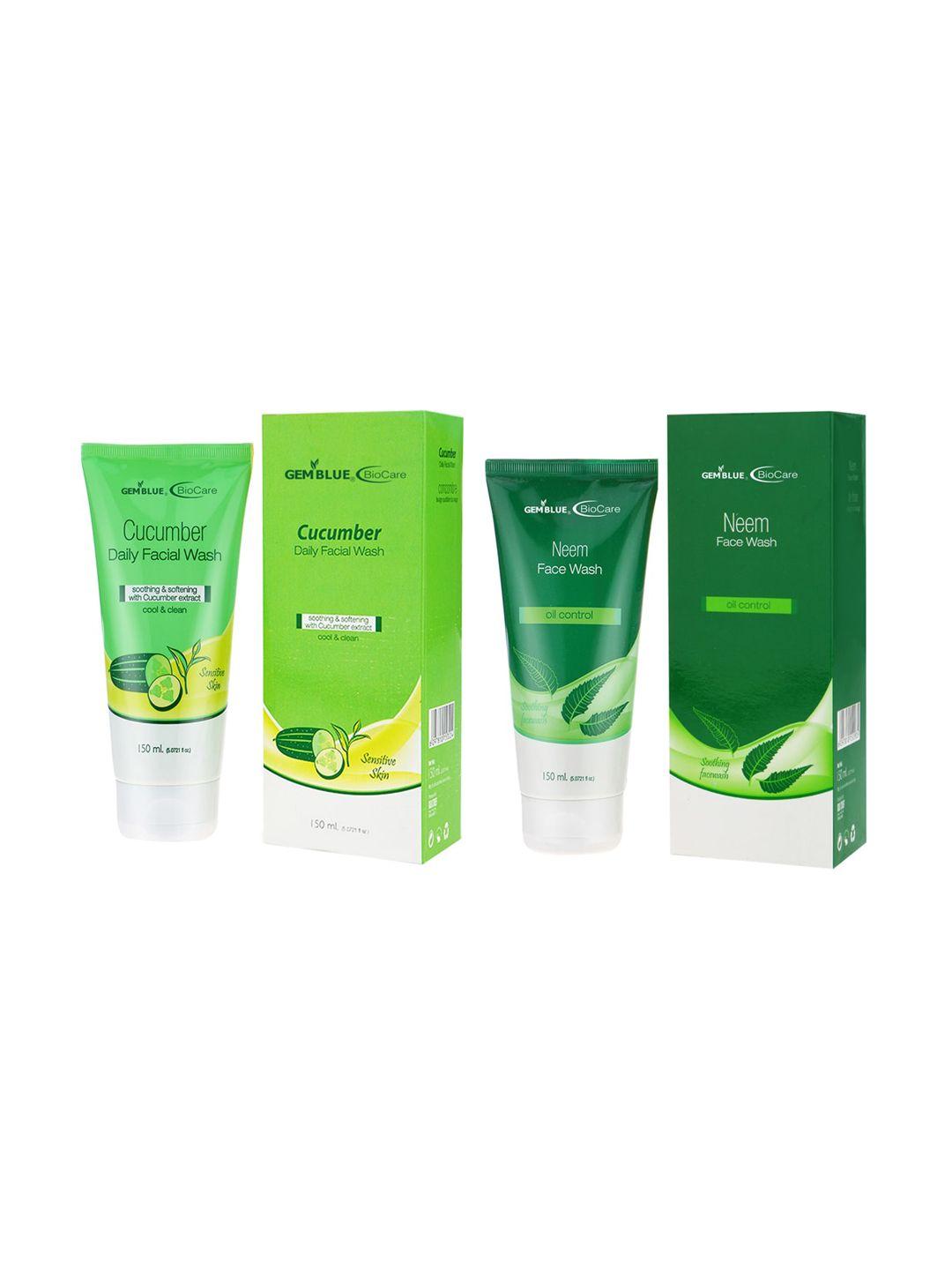 gemblue biocare cucumber daily face wash & neem face wash 150ml set of 2