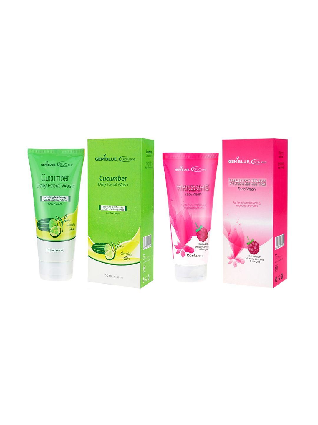 gemblue biocare cucumber daily face wash & whitening face wash 150ml set of 2