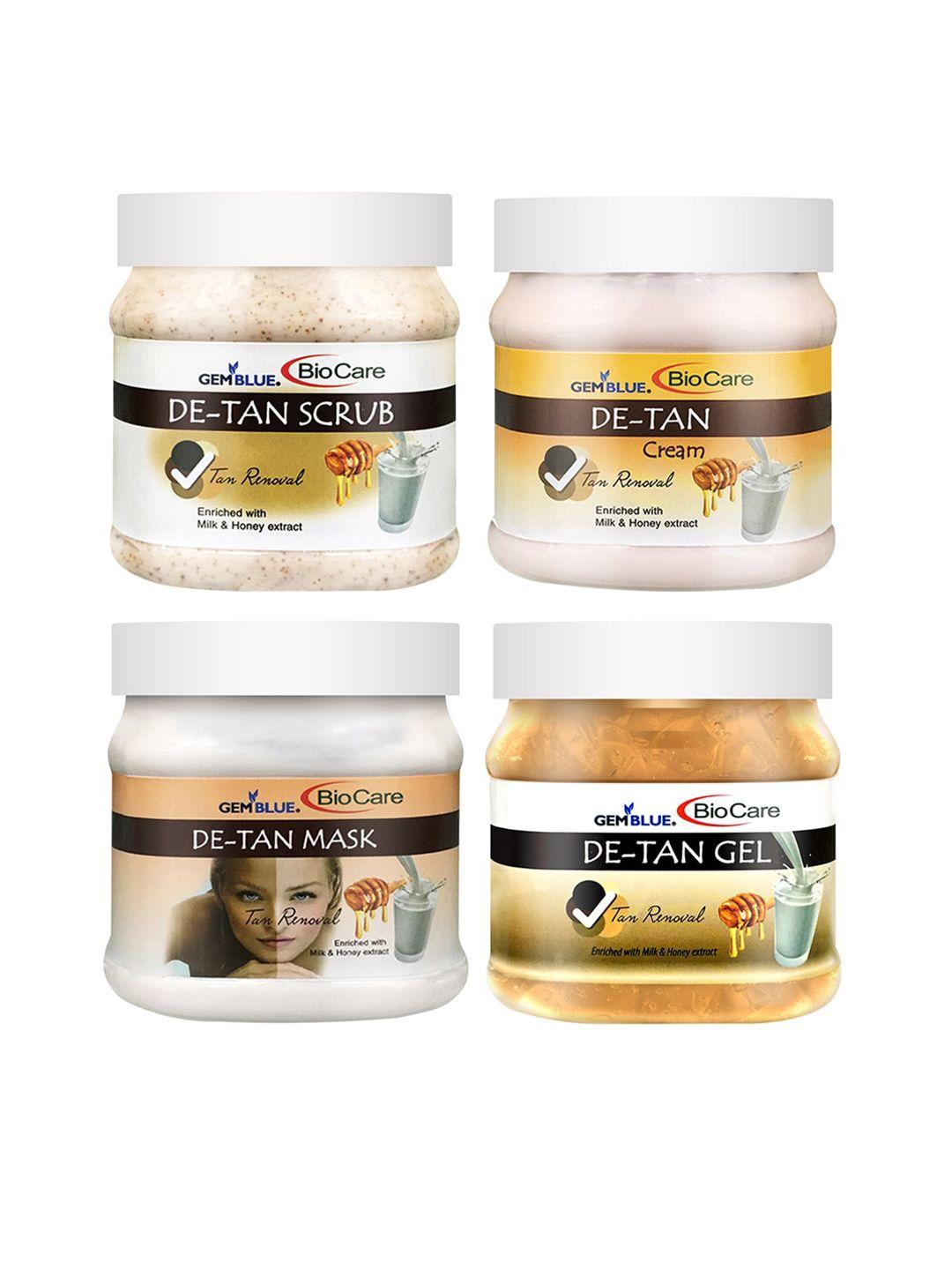 gemblue biocare pack of 4 de tan scrub - mask - cream & gel - 500 ml each