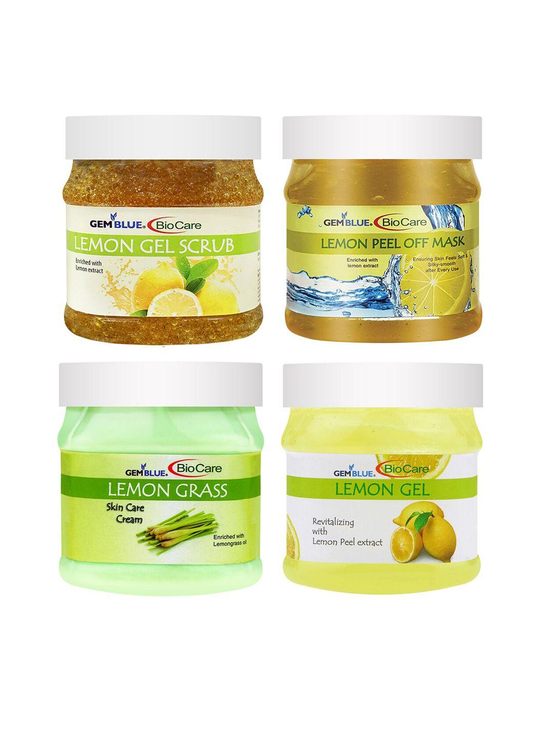 gemblue biocare pack of 4 lemon gel scrub - peel off mask - cream & gel - 500 ml each