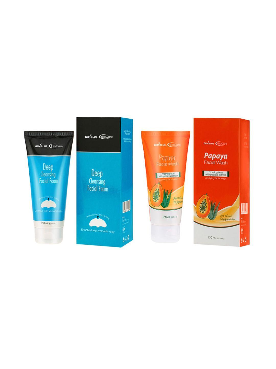 gemblue biocare papaya face wash and deep cleaning facial foam 150 ml each combo of 2