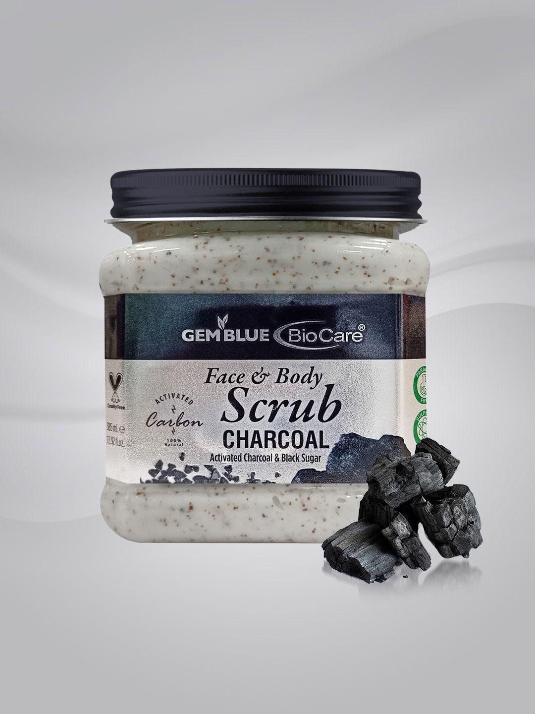 gemblue biocare paraben free charcoal face & body scrub with black sugar - 385 ml