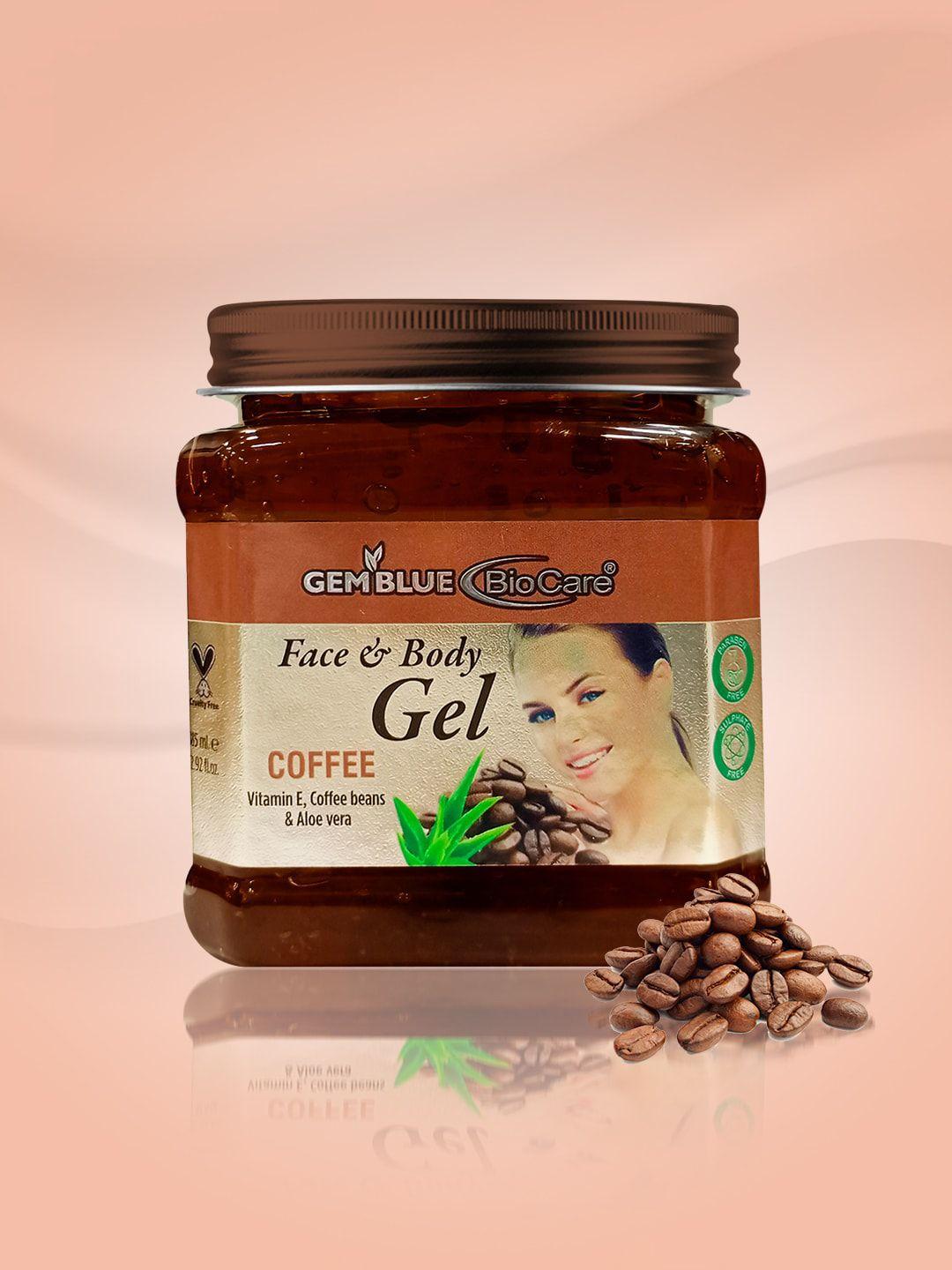gemblue biocare paraben free coffee face & body gel with vitamin e & aloe vera - 385 ml