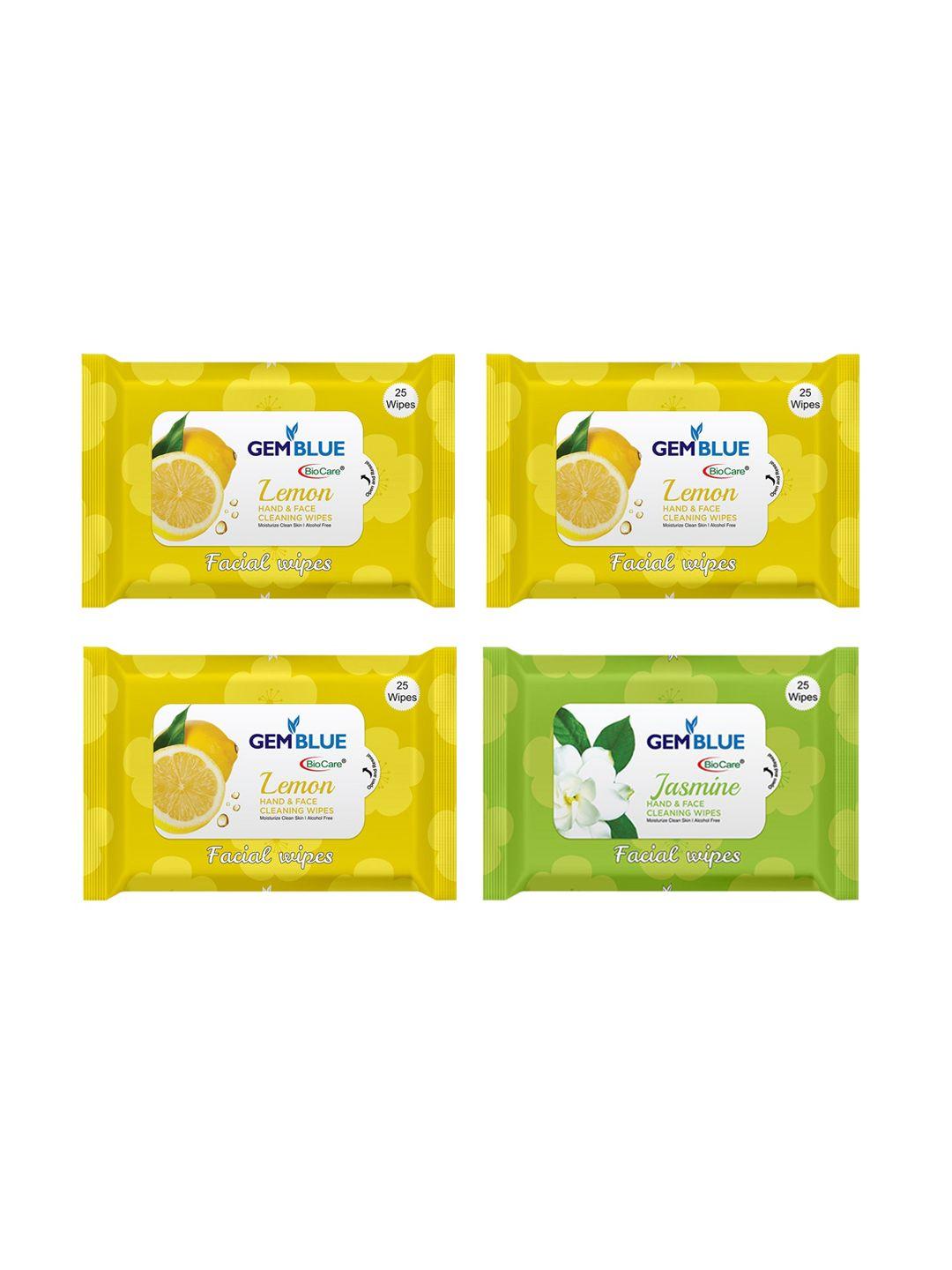 gemblue biocare set of 4 lemon & jasmine facial wipes