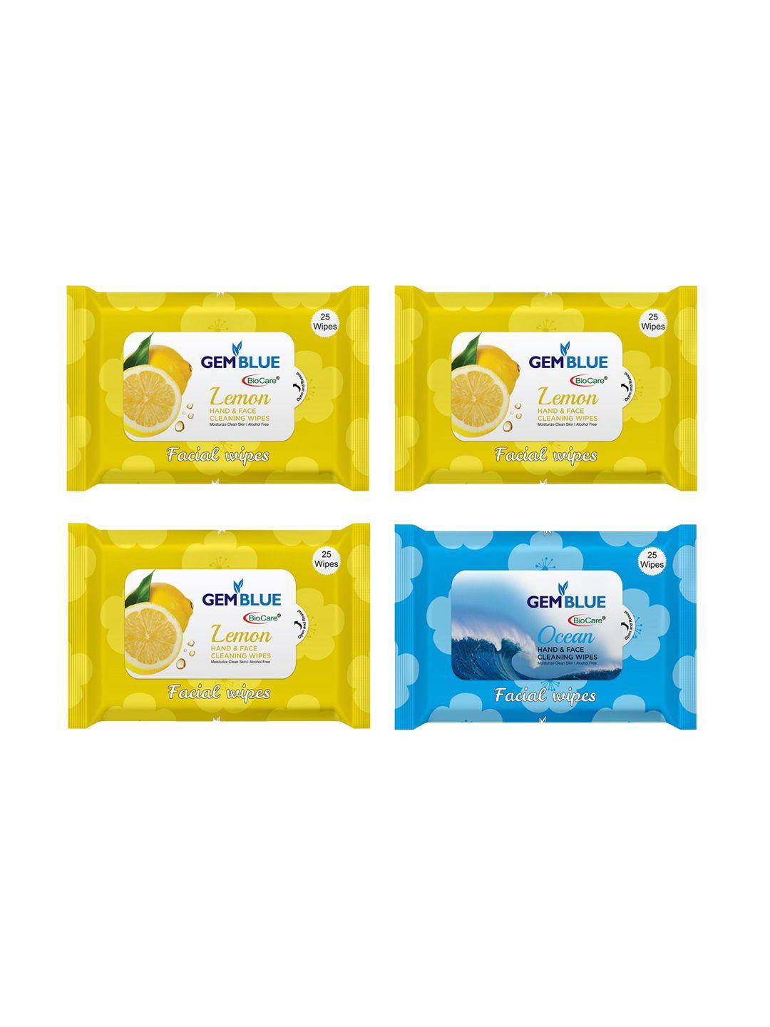 gemblue biocare set of 4 lemon & ocean facial wipes