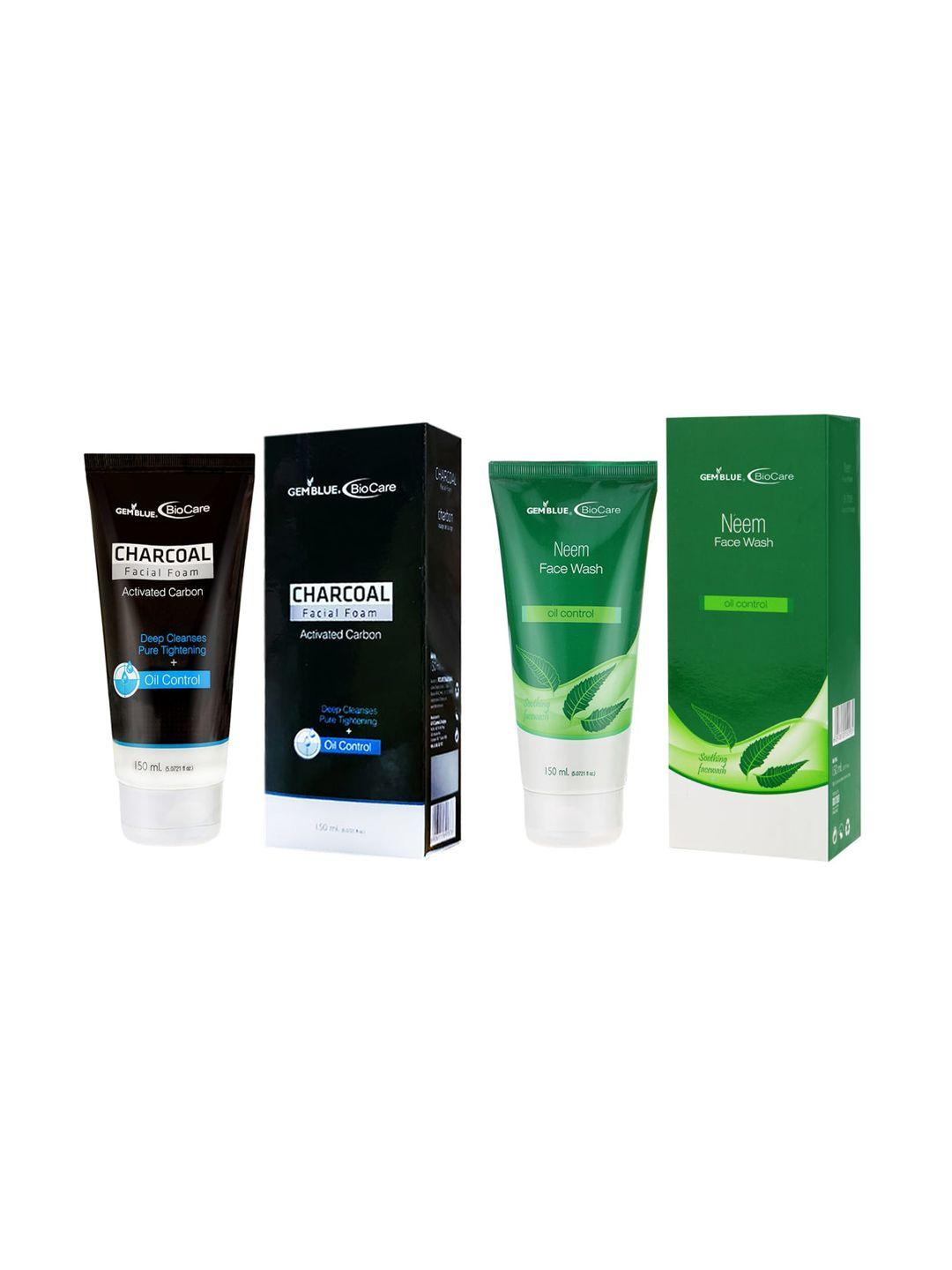 gemblue biocare set of charcoal facial foam & neem face wash