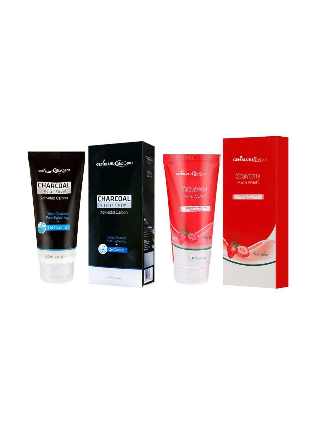 gemblue biocare set of charcoal facial foam & strawberry face wash