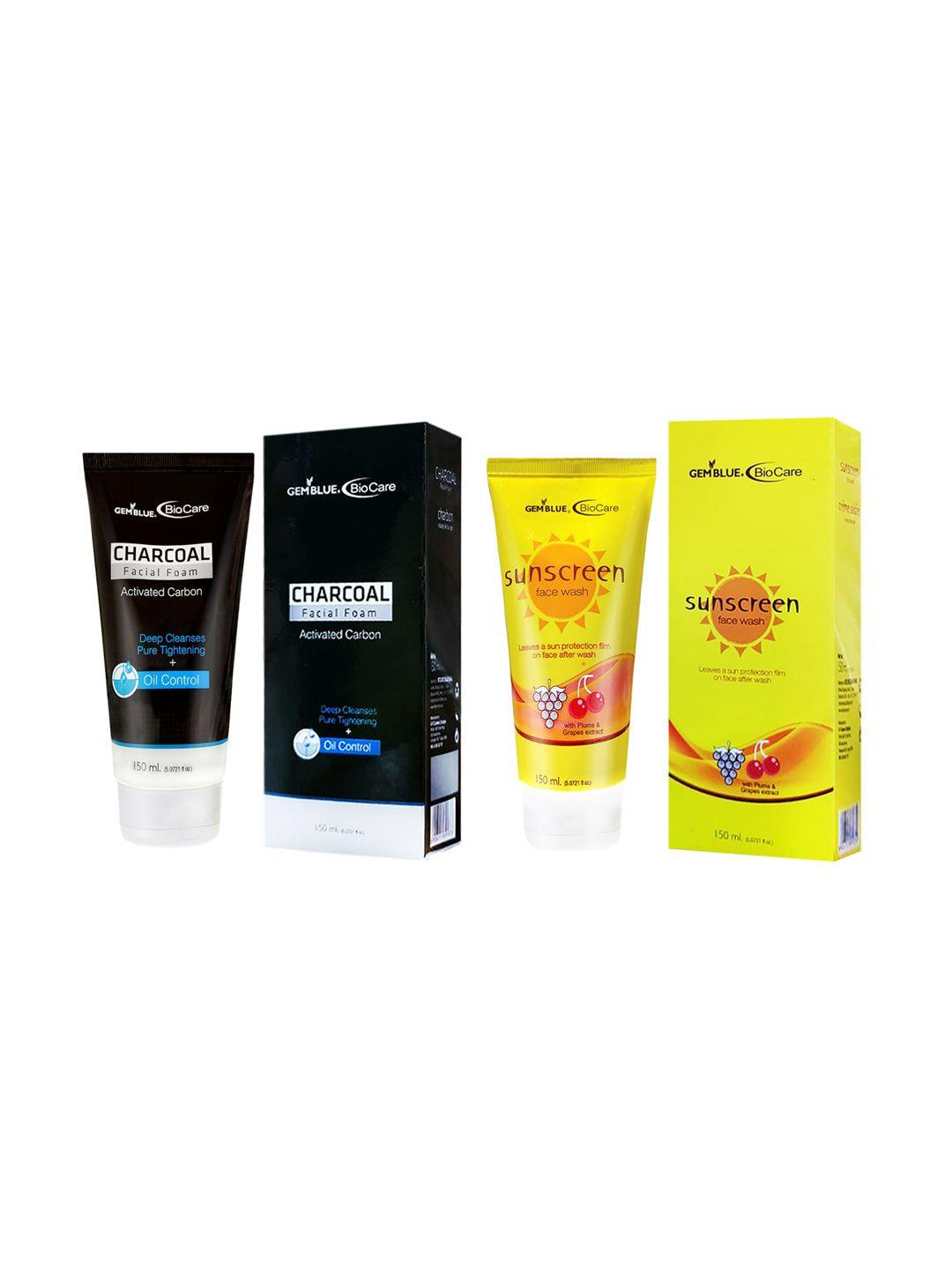 gemblue biocare set of charcoal facial foam & sunscreen