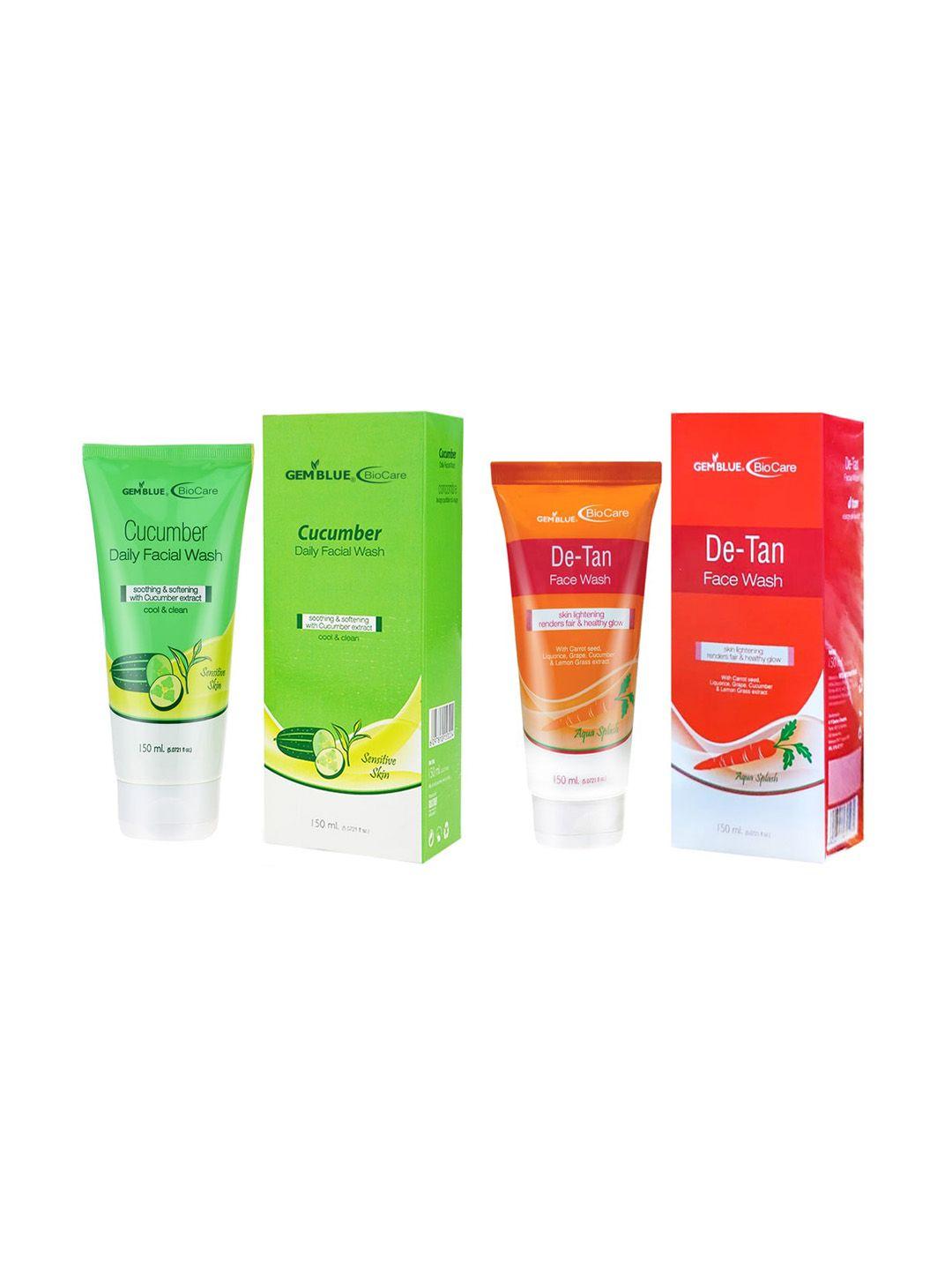 gemblue biocare set of cucumber & de tan face washes