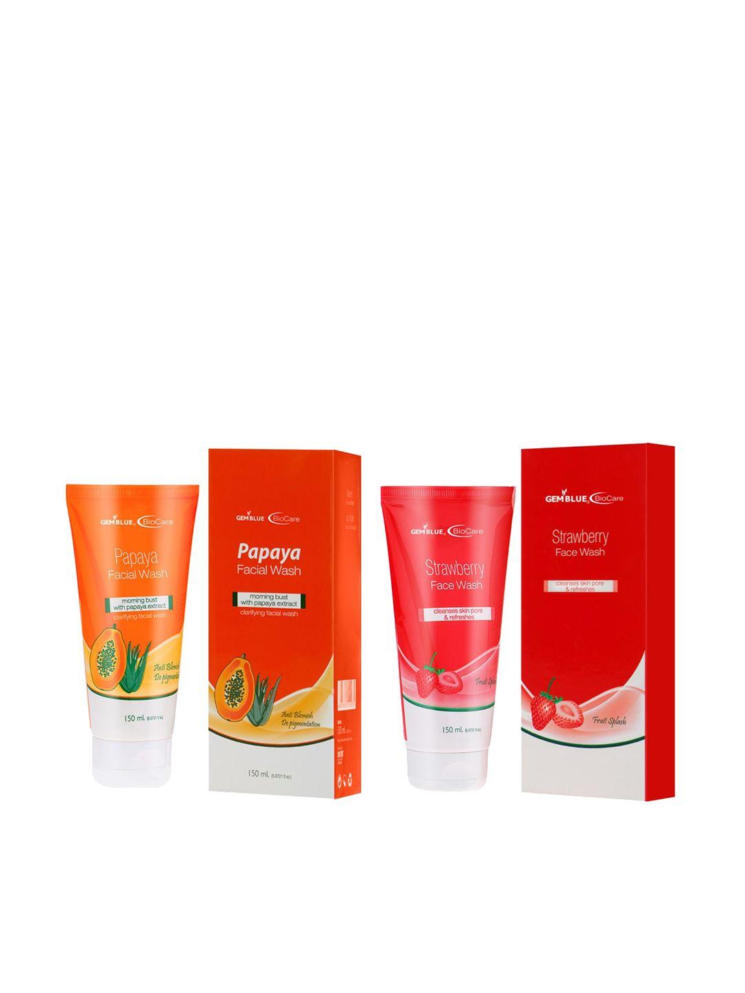 gemblue biocare set of papaya & strawberry face washes