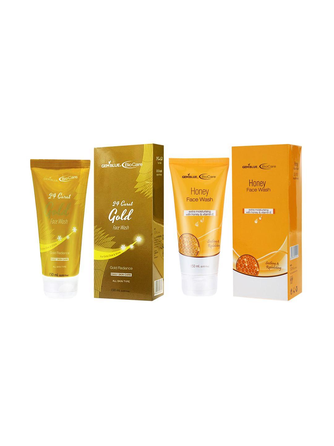 gemblue biocare unisex 24 carat gold and honey face wash, 150ml each (combo of 2)