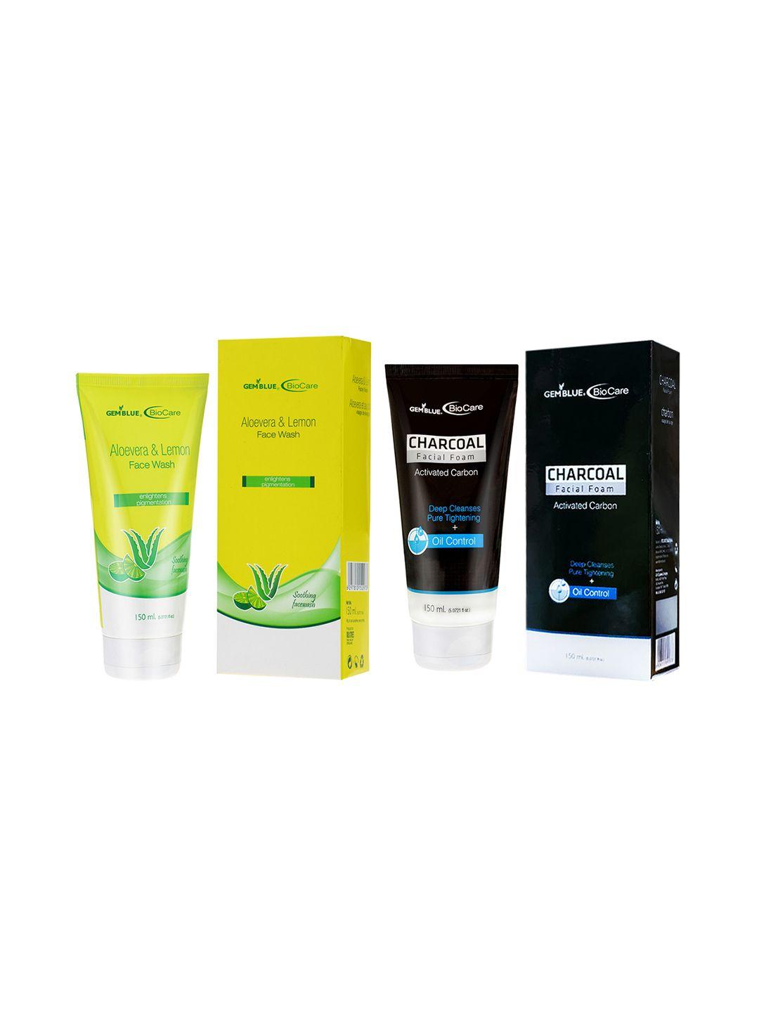 gemblue biocare unisex aloevera face wash 150 ml  & charcoal facial foam 150 ml combo of 2