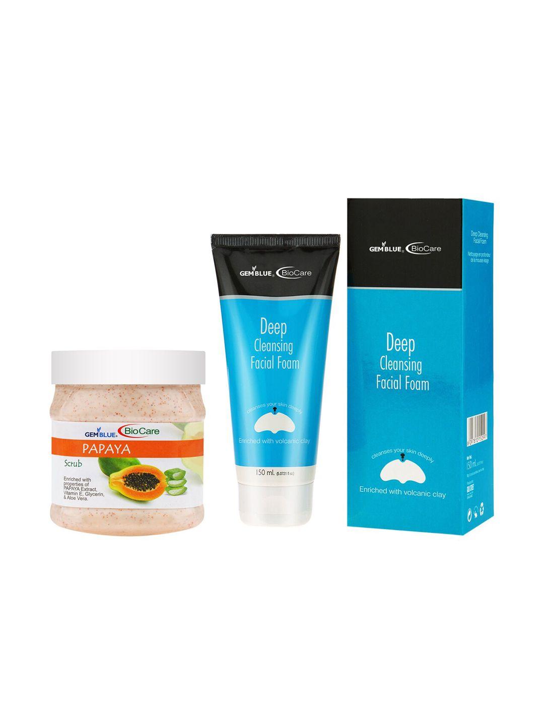 gemblue biocare unisex deep cleansing facial foam,150ml & papaya scrub,500ml