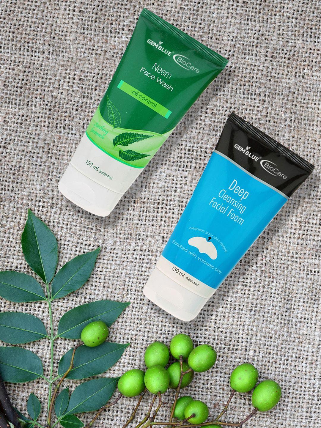 gemblue biocare unisex deep cleansing facial foam & neem face wash, 150ml (combo of 2)