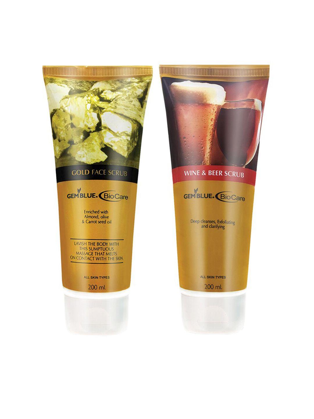 gemblue biocare unisex gold scrub and wine & beer scrub 200 ml each combo of 2