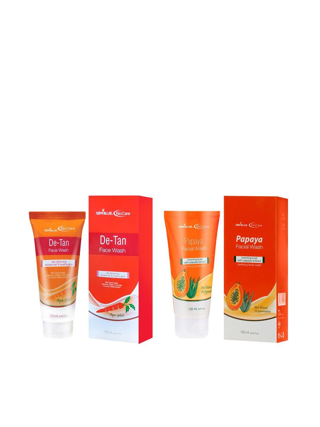 gemblue biocare unisex papaya and de tan face wash 150 ml each combo of 2