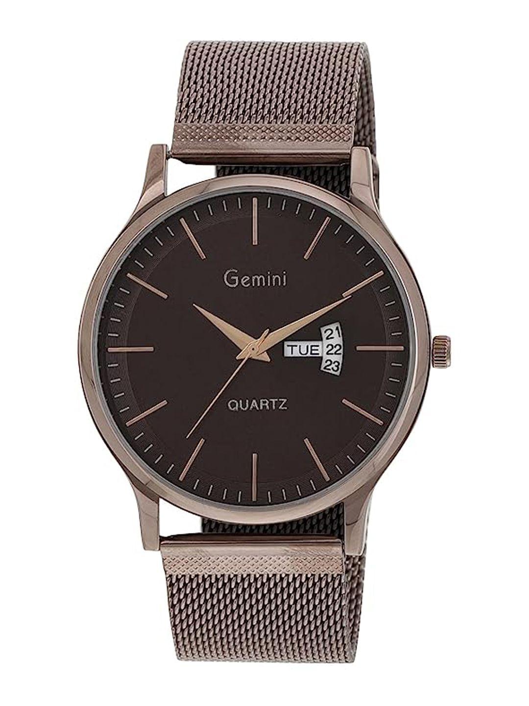 gemini men black dial & stainless steel bracelet style straps analogue watch bns 1050qm01