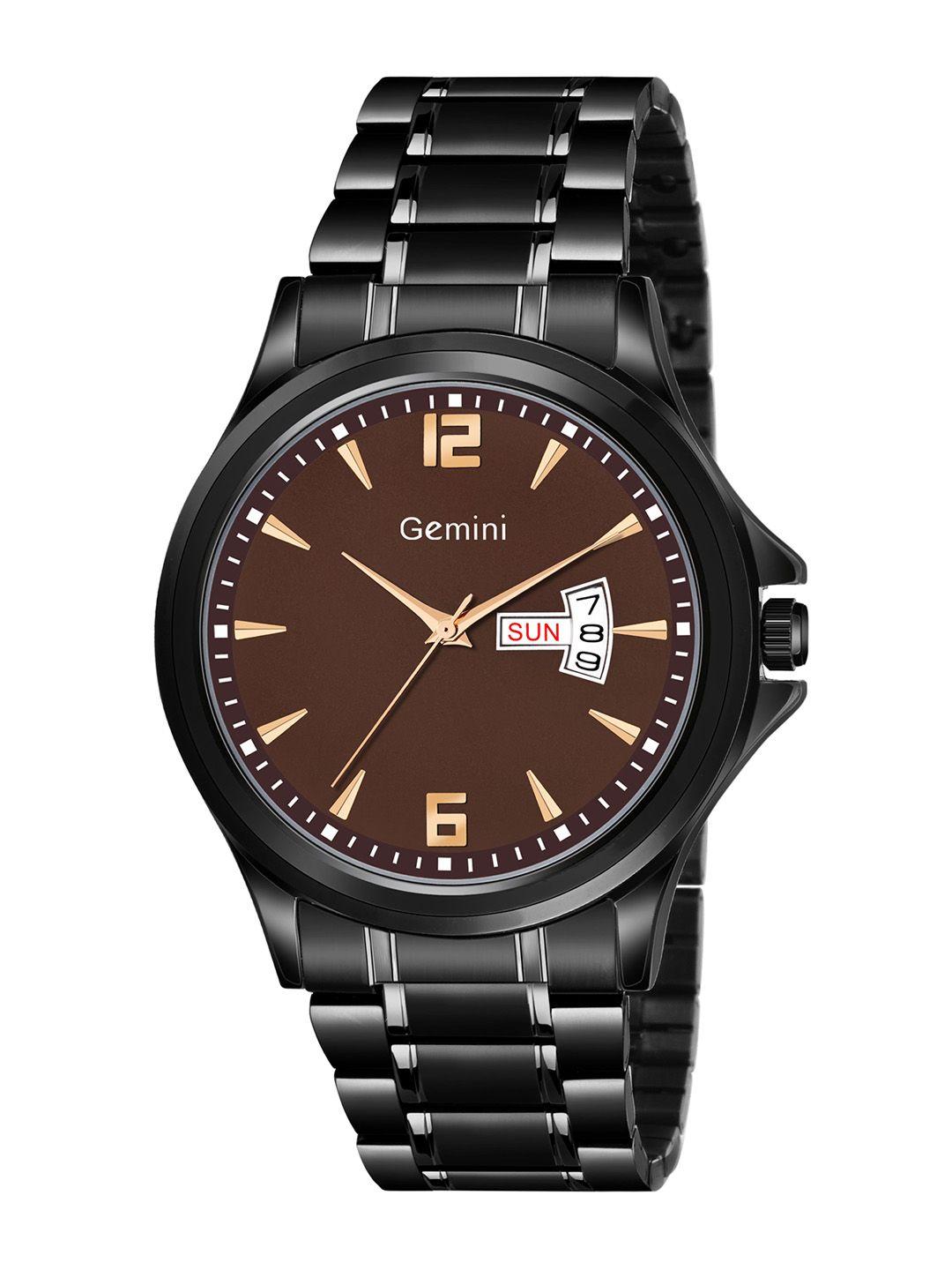 gemini men brown dial & stainless steel bracelet style straps analogue watch jmd 1698nm01