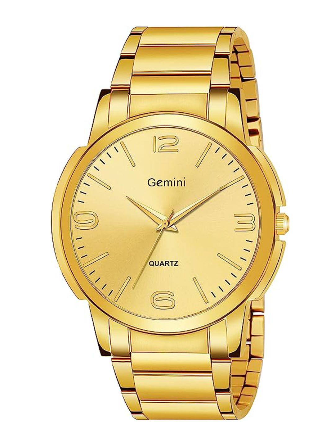 gemini men gold-toned embellished dial & stainless steel bracelet style straps analogue watch jmd 2257