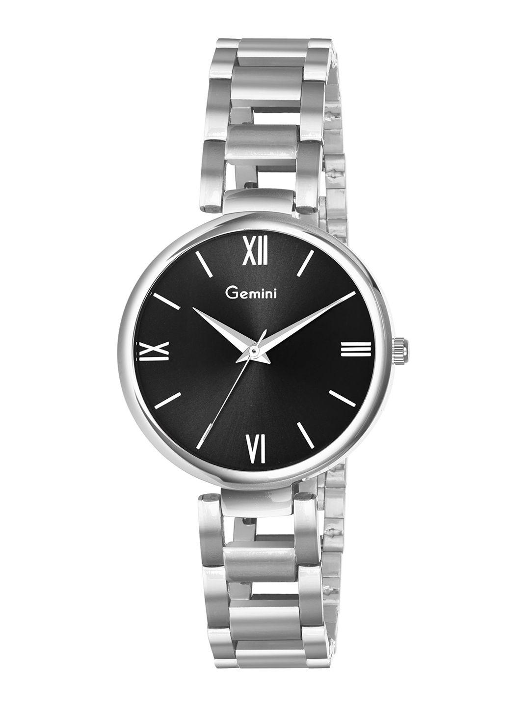 gemini women black dial & stainless steel bracelet style straps analogue watch bns 2480sm02