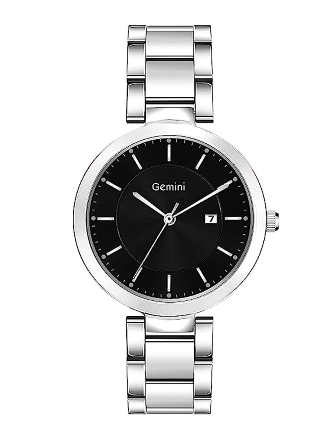 gemini women black dial & stainless steel bracelet style straps analogue watch bns 2480sm08