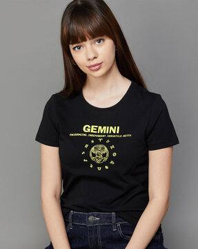 gemini zodiac astrology print round-neck top