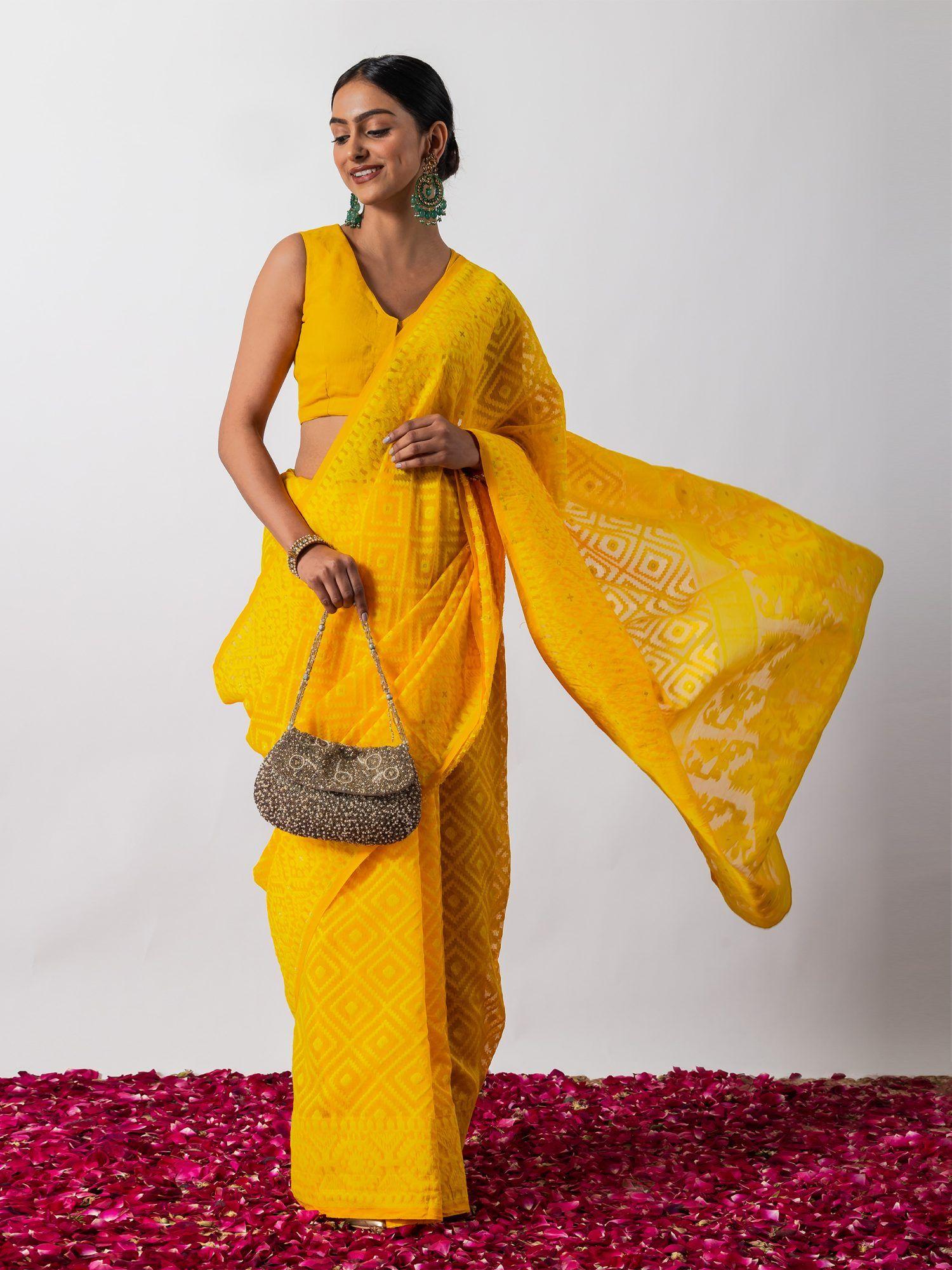 genda phool handloom jamdani cotton saree