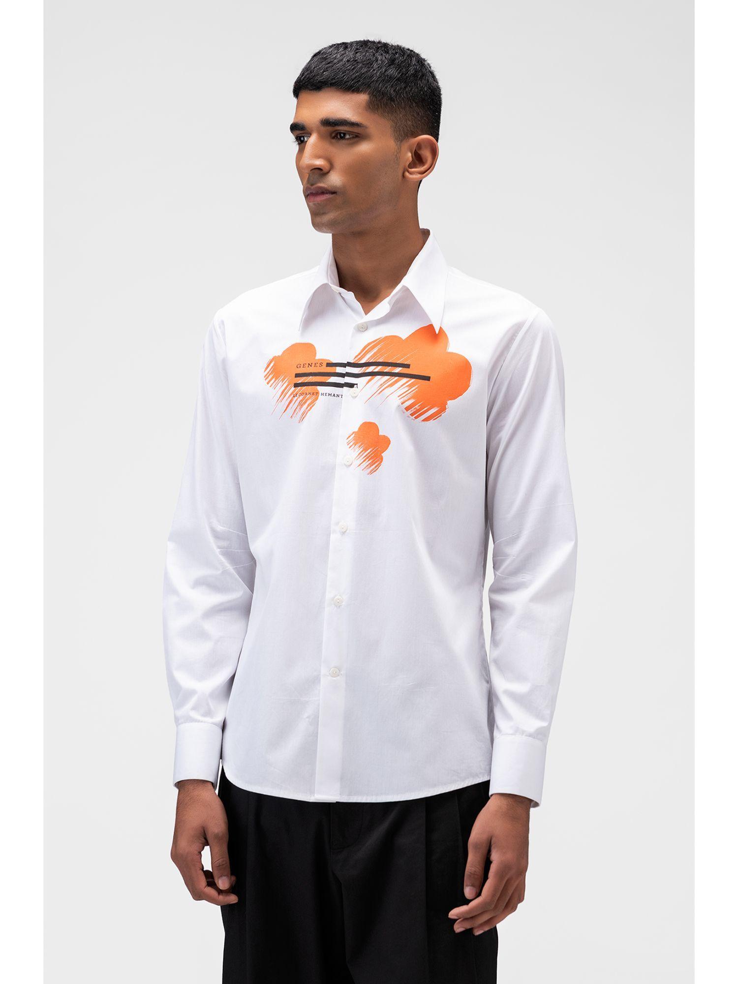 genes shirt with abstract orange floral print