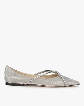 genevi flat pointed-toe flats with crystal chain