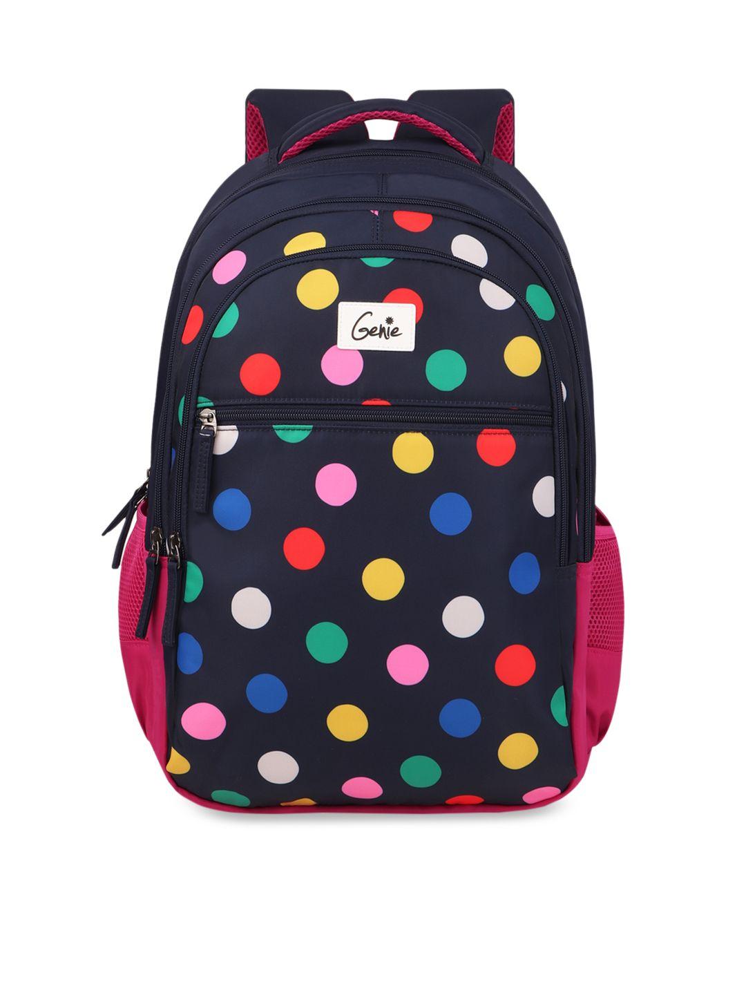 genie women navy blue & pink geometric backpack