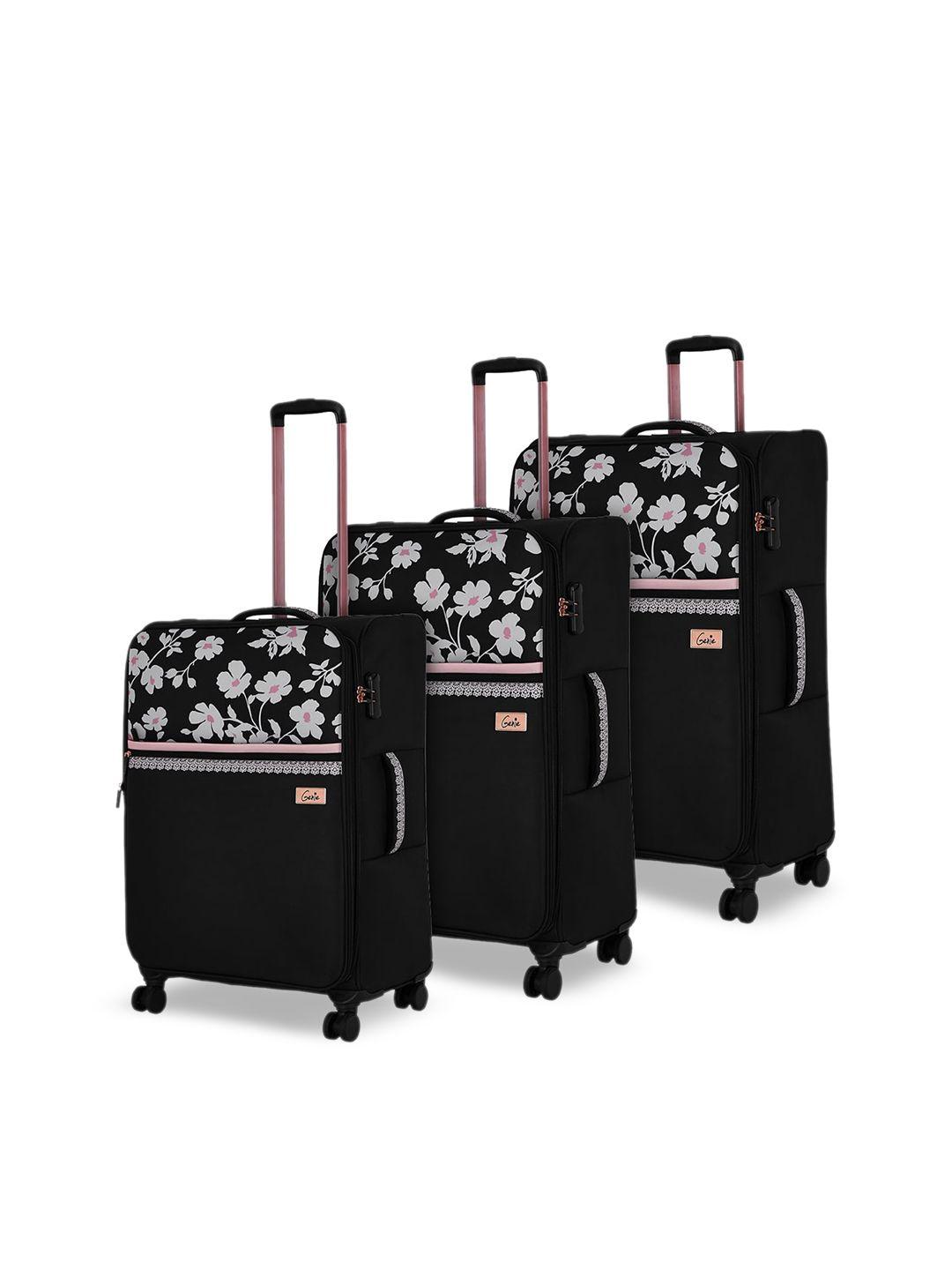 genie unisex set of 3 floral printed soft-sided trolley bags-129l