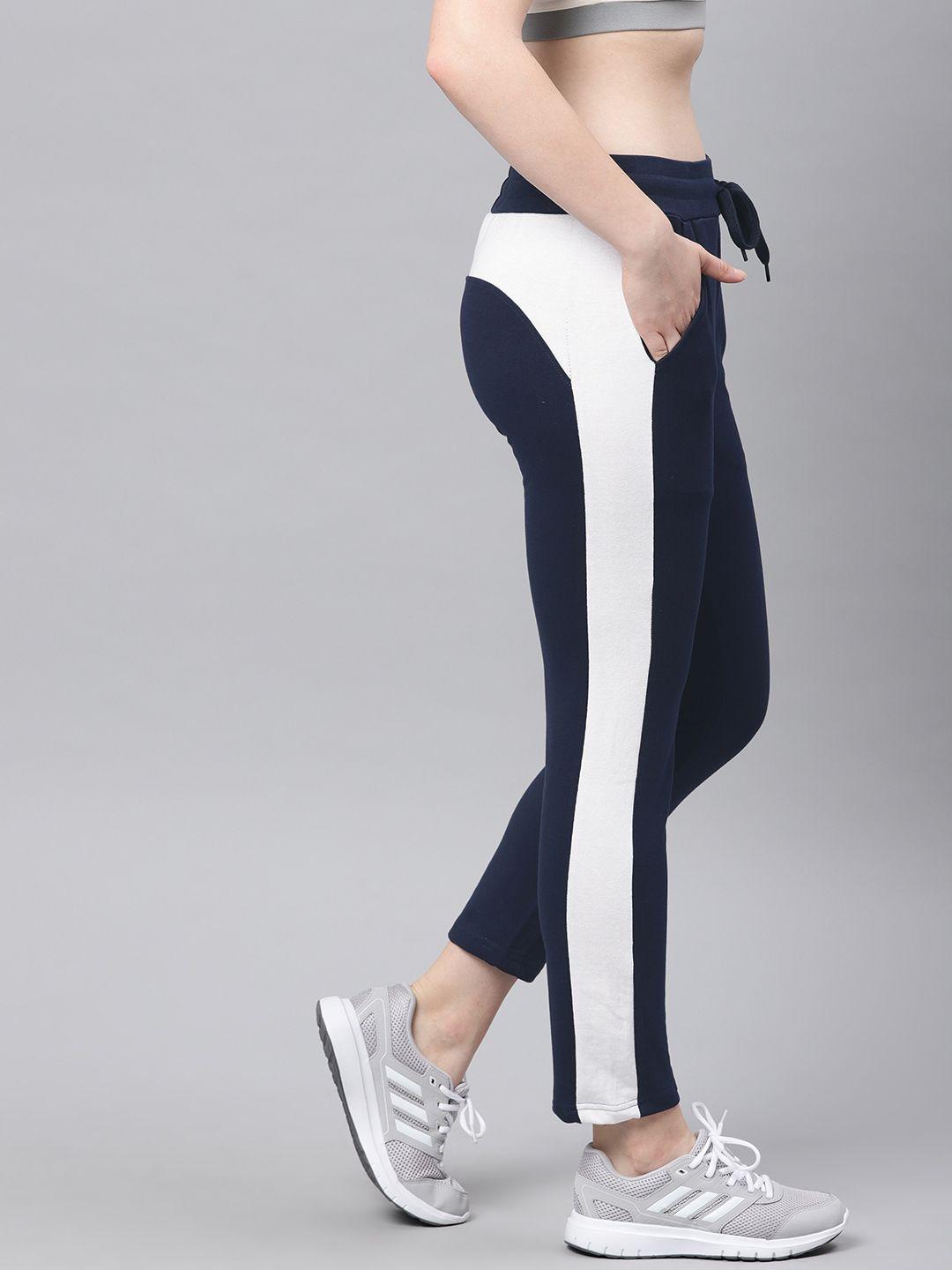 genius18 women navy blue solid classic regular fit track pants