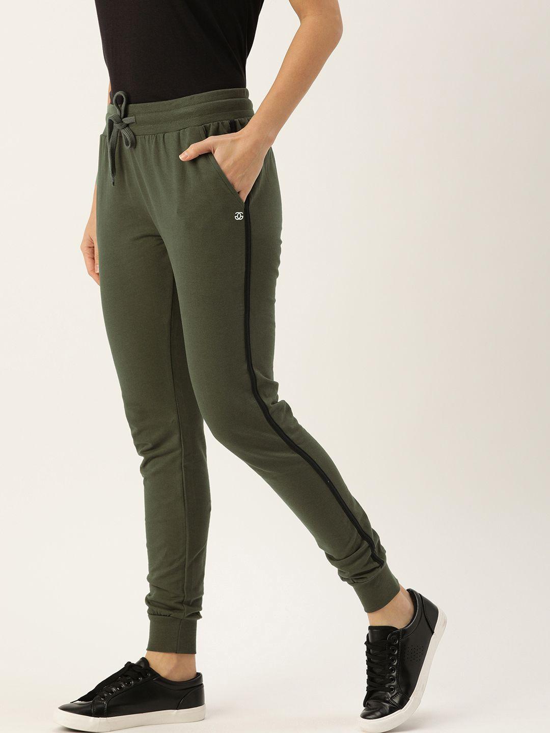 genius18 women olive green solid classic fit training joggers