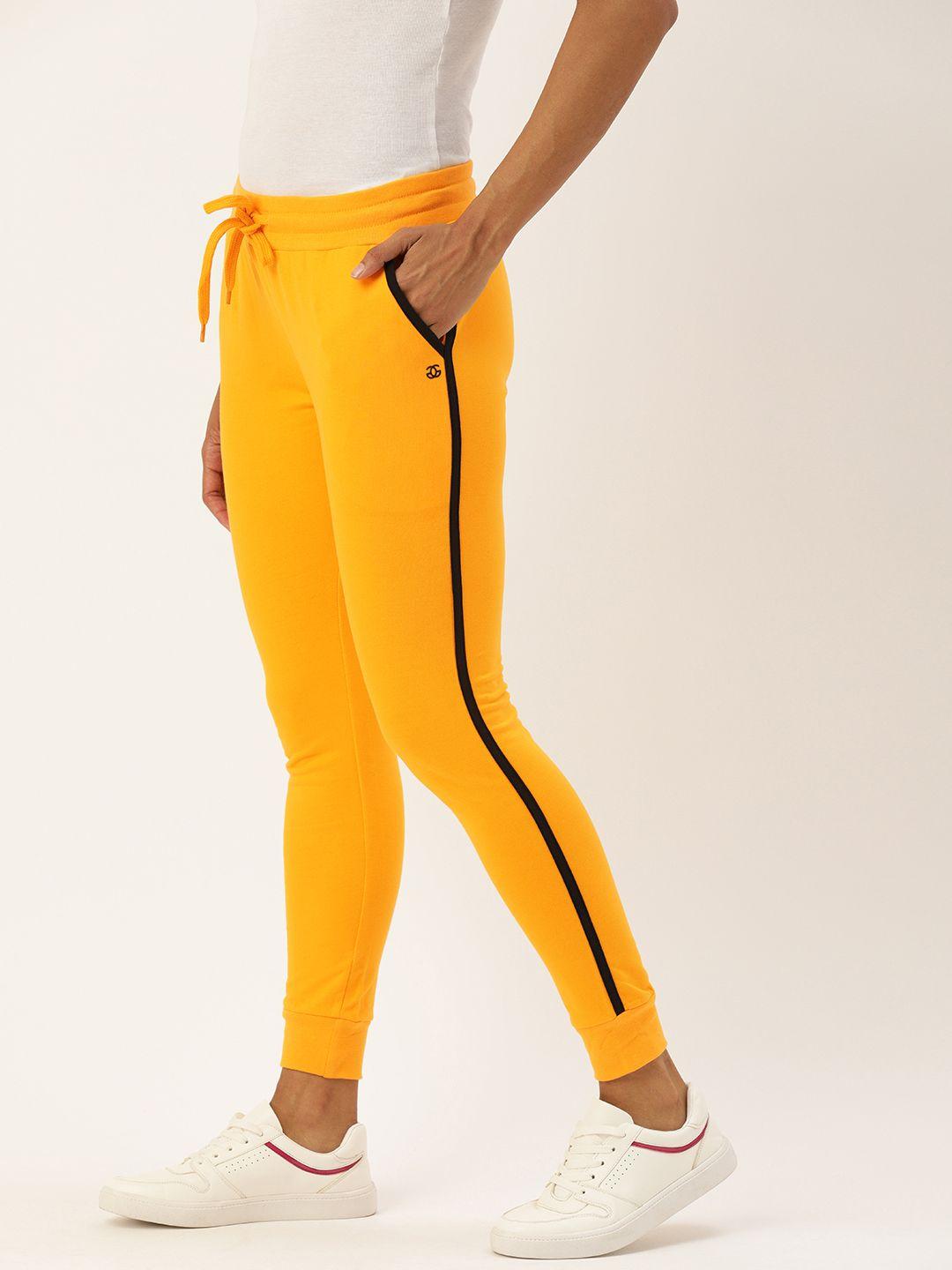 genius18 women yellow & black striped slim fit joggers