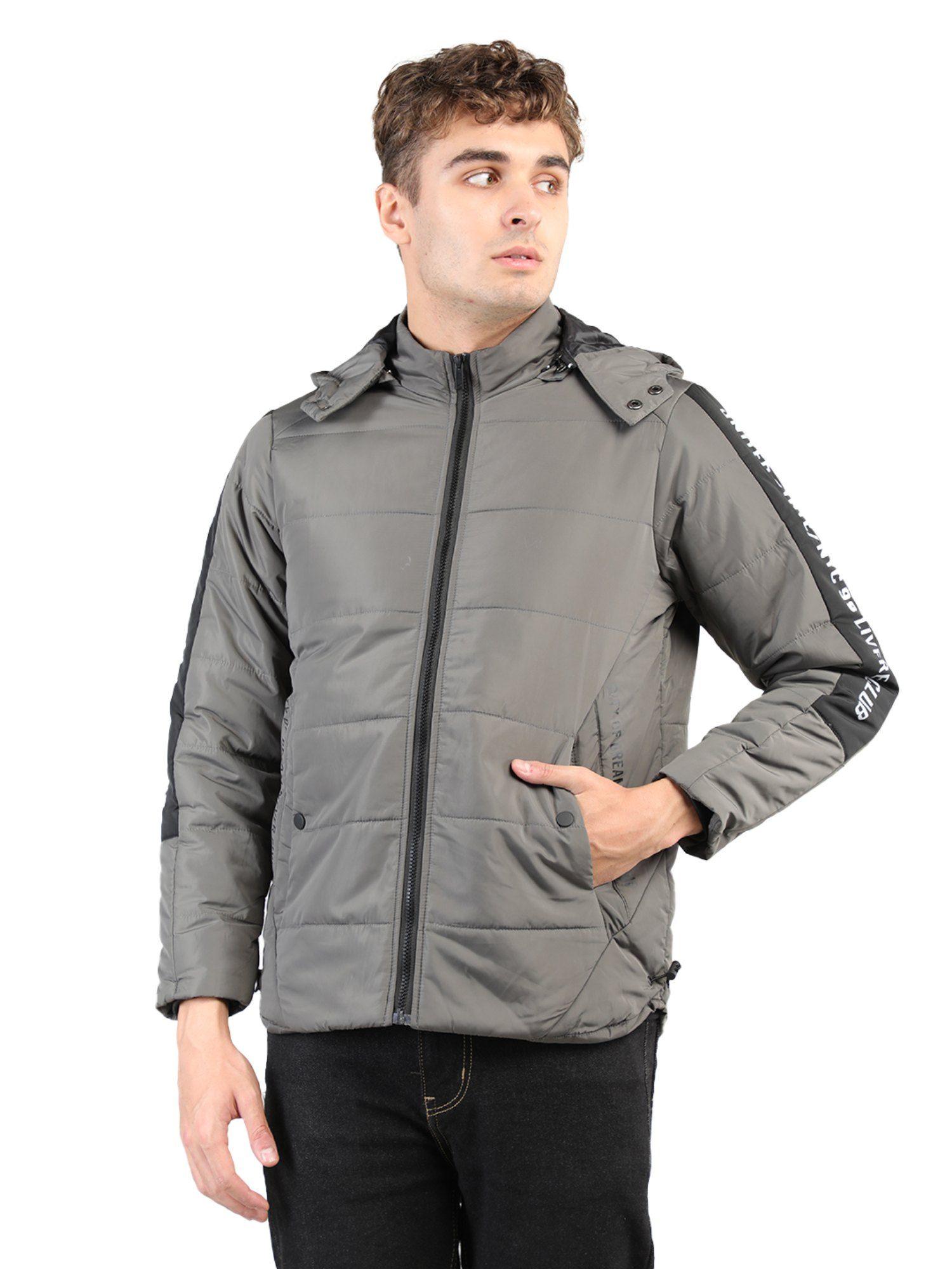 gents full sleeve hoody solid regular fit jacket in grey