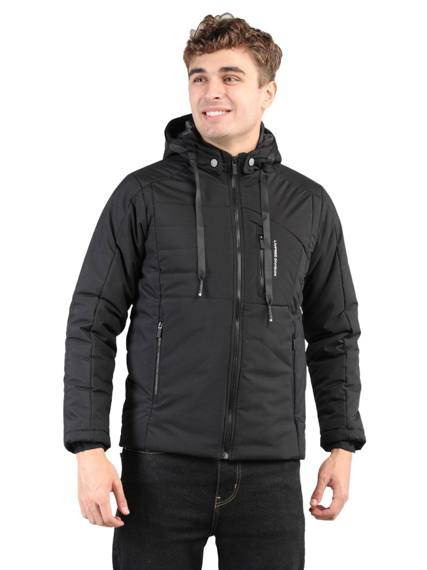 gents full sleeve hoody solid regular fit jacket in black